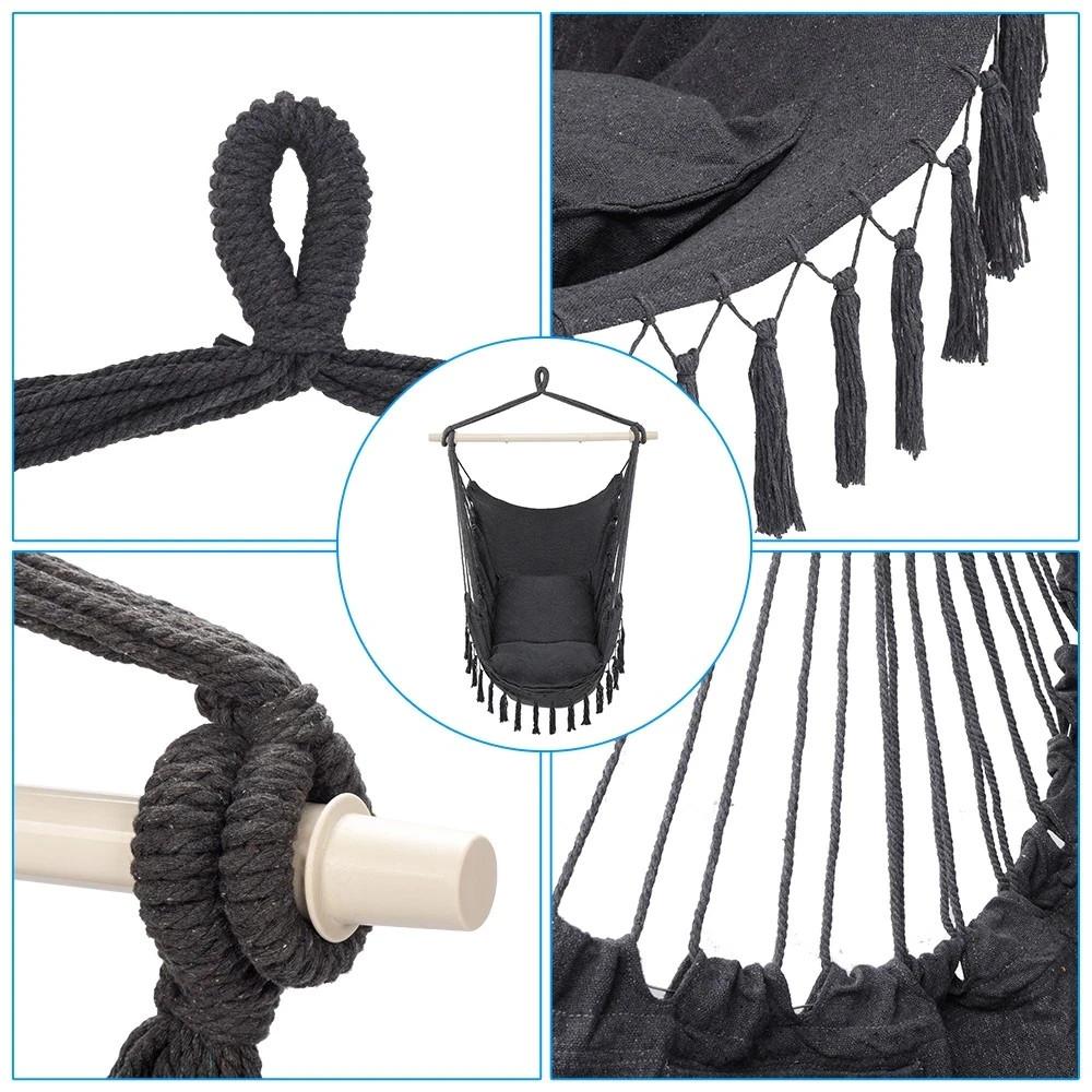 Hammock Hanging Rope Chair Swing Seat Patio Picnic Camping Dark Gray