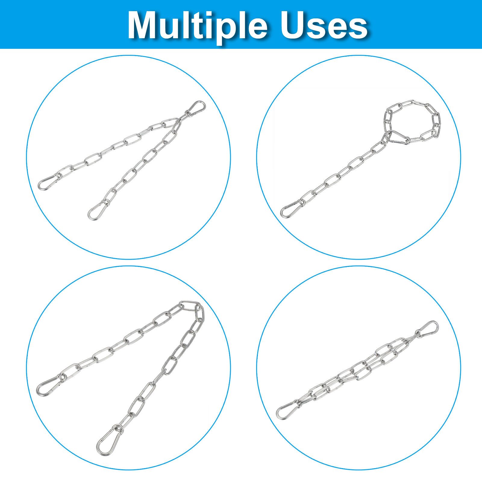 2 Pcs 1/8 x 40″ Fitness Chain Porch Hanging Swing Chair Chain Heavy Duty Silver