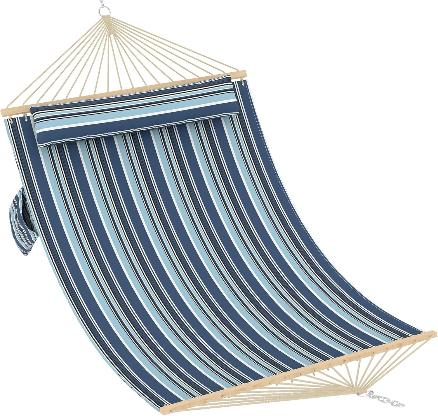 450lbs Double Quilted Fabric Hammock with Hardwood Spreader Bars and Pillow