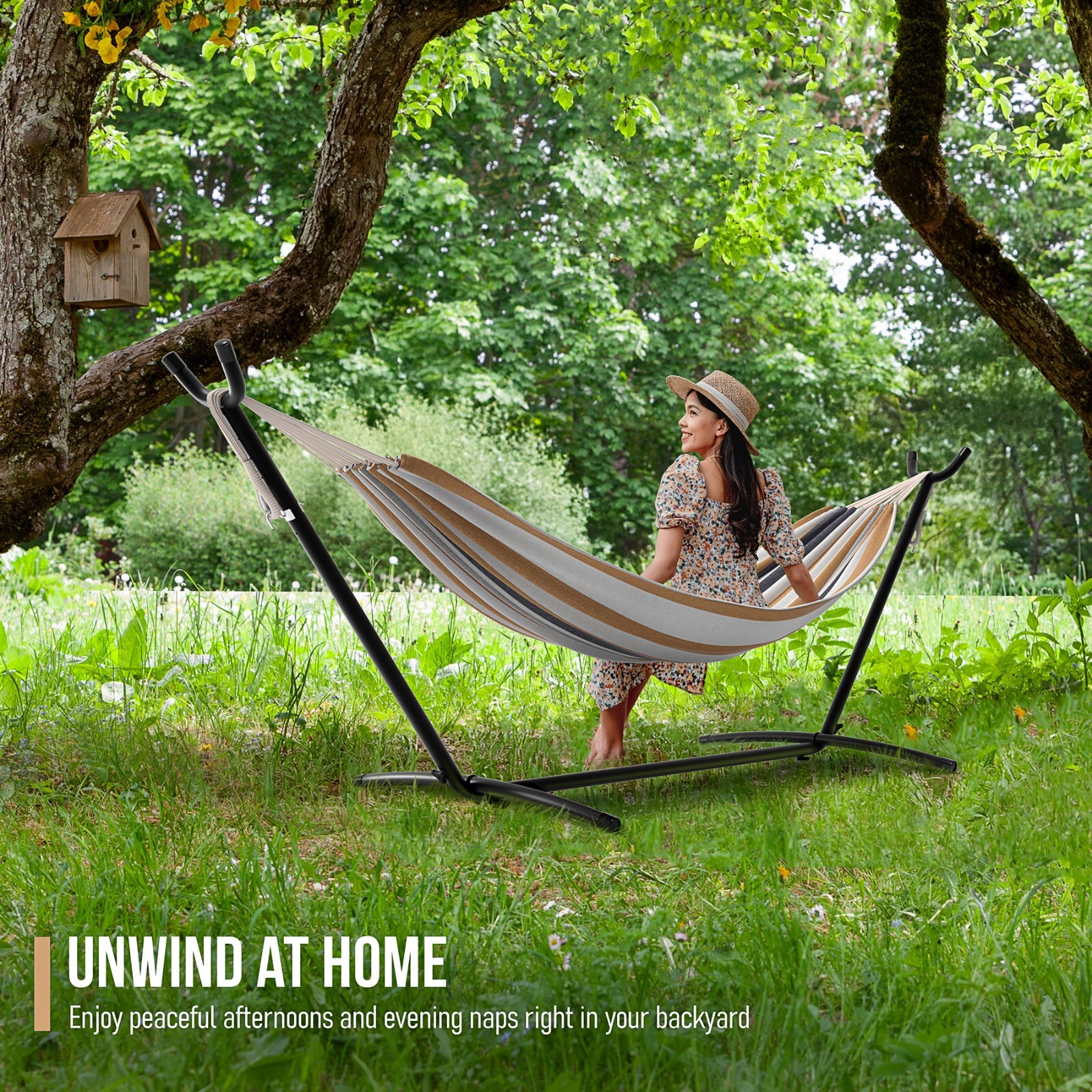 Sorbus Double Hammock w/ Steel Stand – 2 Person (450 LBS) Adjustable Hammock Bed