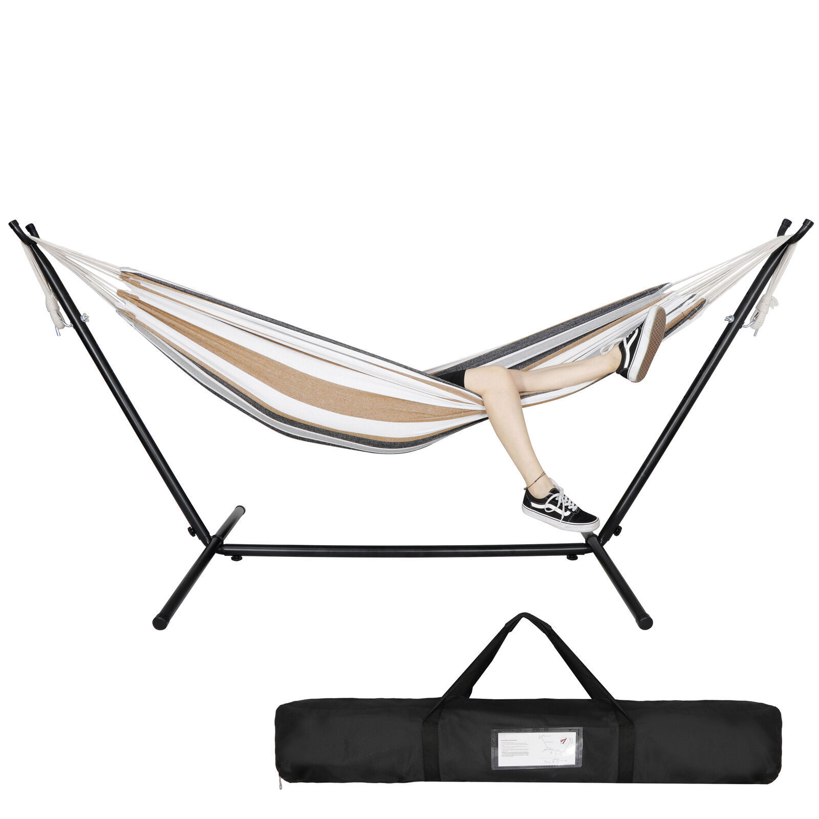 Double Hammock with 620lb Capacity 9FT Steel Stand and Portable Carrying Case