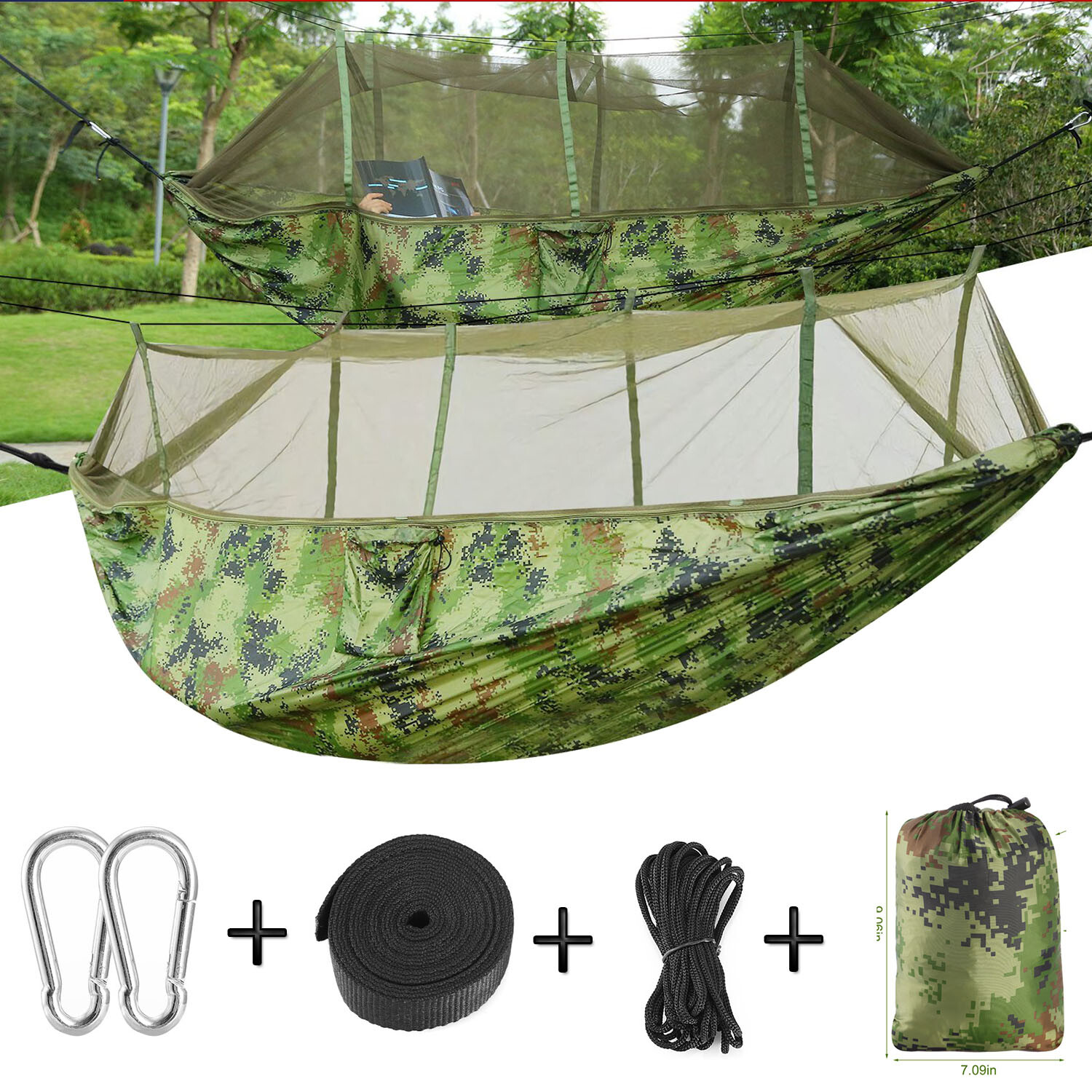 2 Persons Camping Double Hammock W/ Mosquito Net Garden Hanging Bed Swing Chair