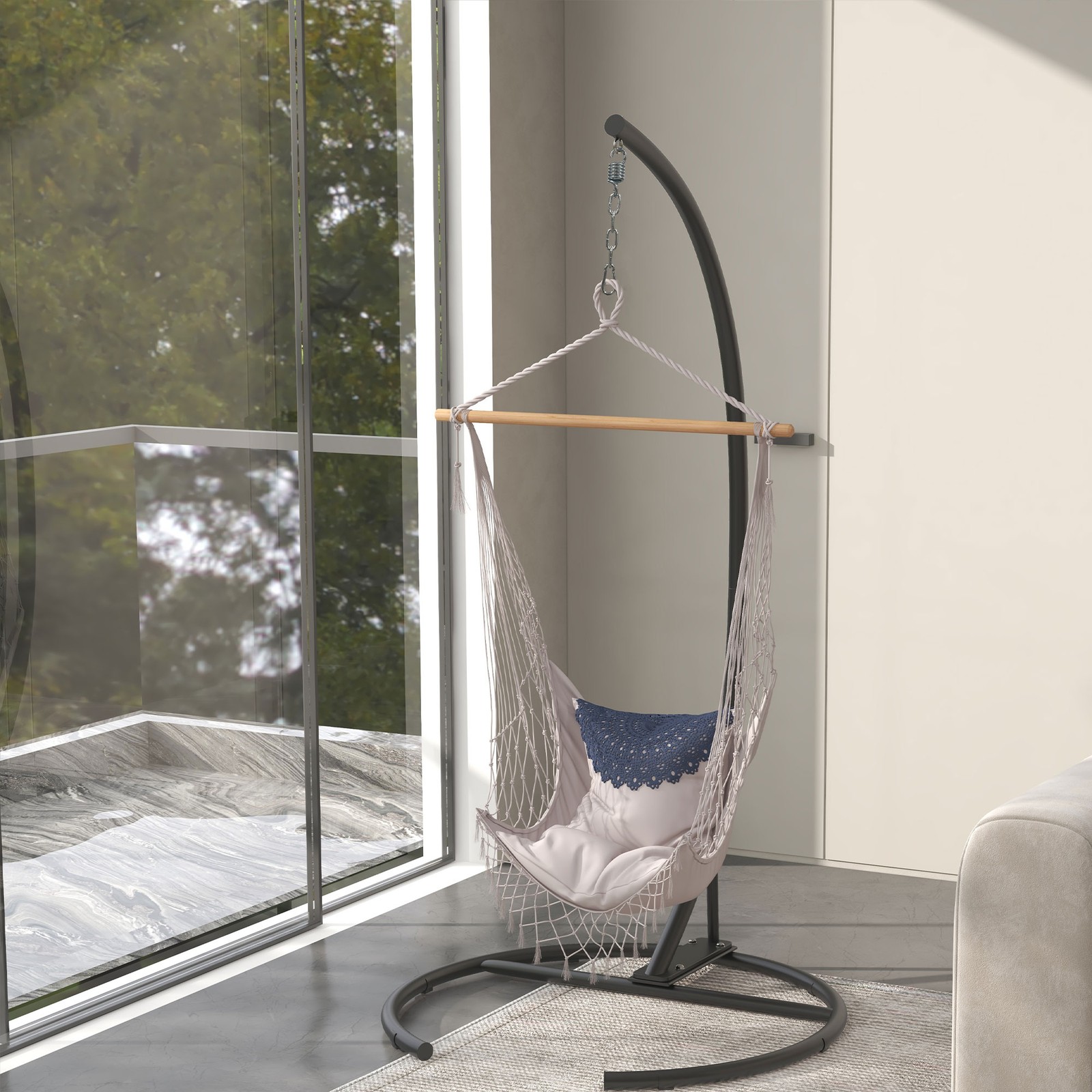 Outsunny Hanging Hammock Chair Stand, Hanging Stand, Black
