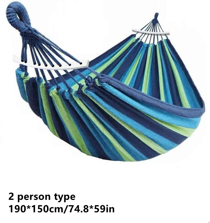 Hammock Portable Garden Sports Home Camping Swing Canvas Stripe Hang Bed Double