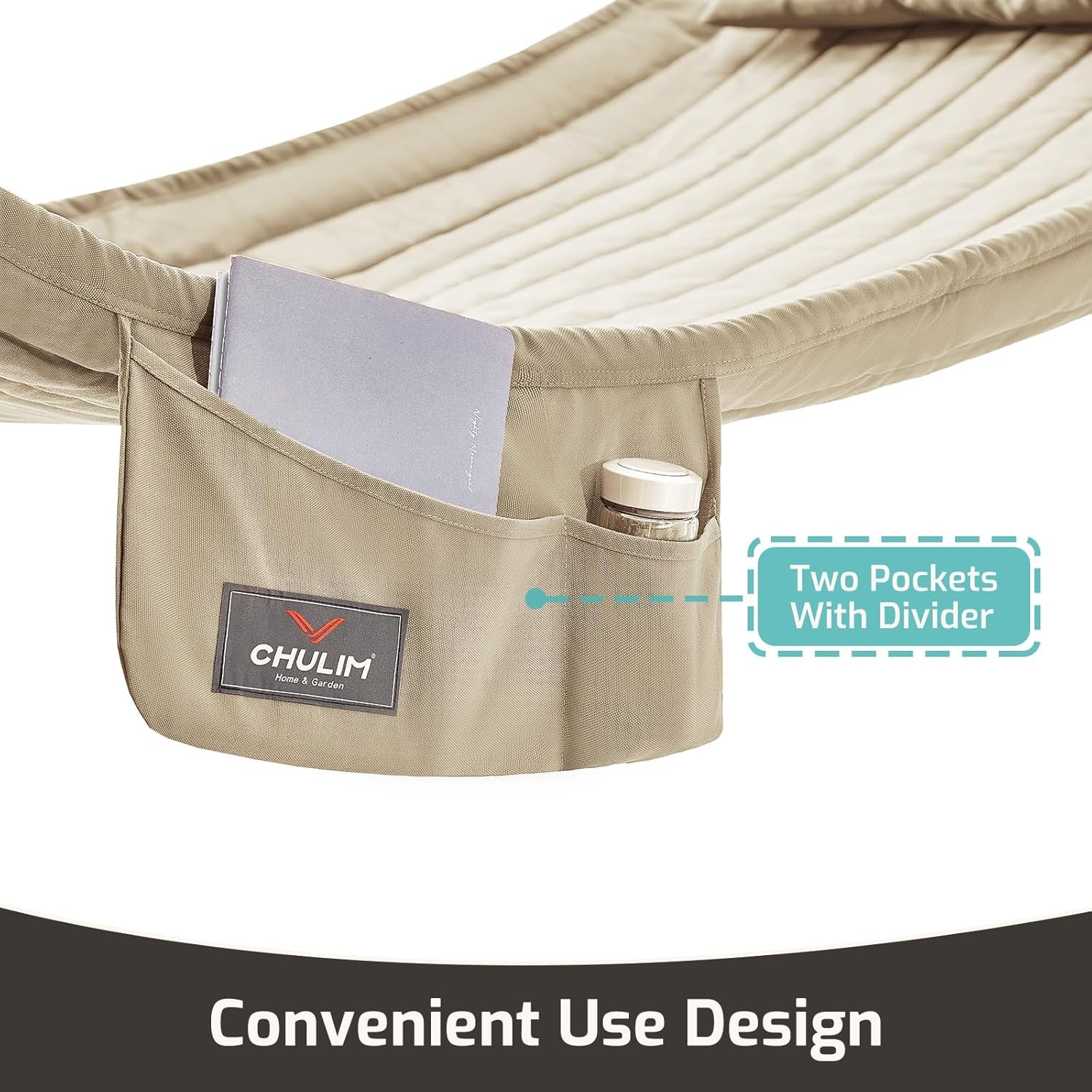Double Quilted Fabric Hammock with Hardwood Spreader Bars and Pillow 450 LBS Cap