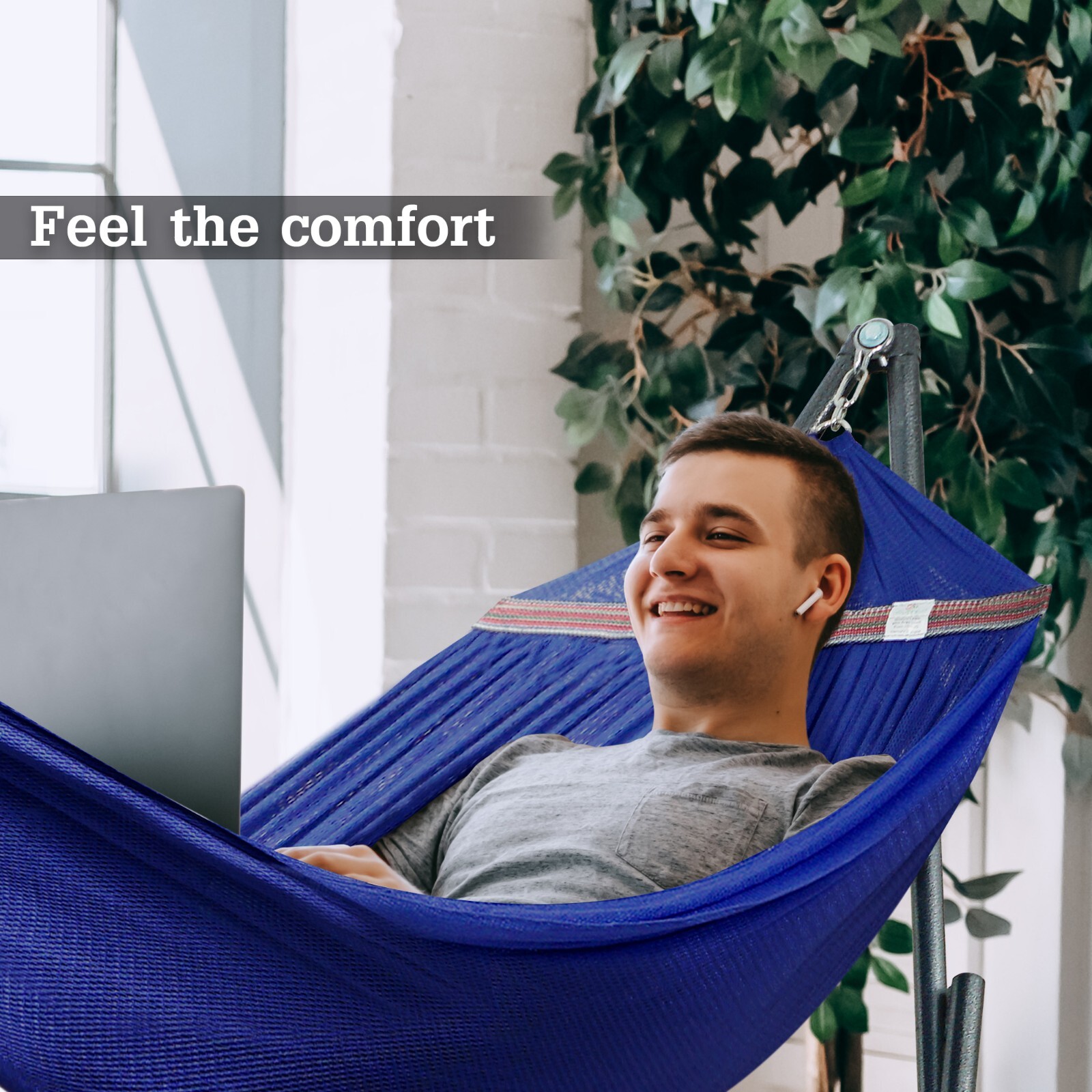 Polyester Hammock with Stand for 2 person with Carrying case Outdoor Patio, Blue