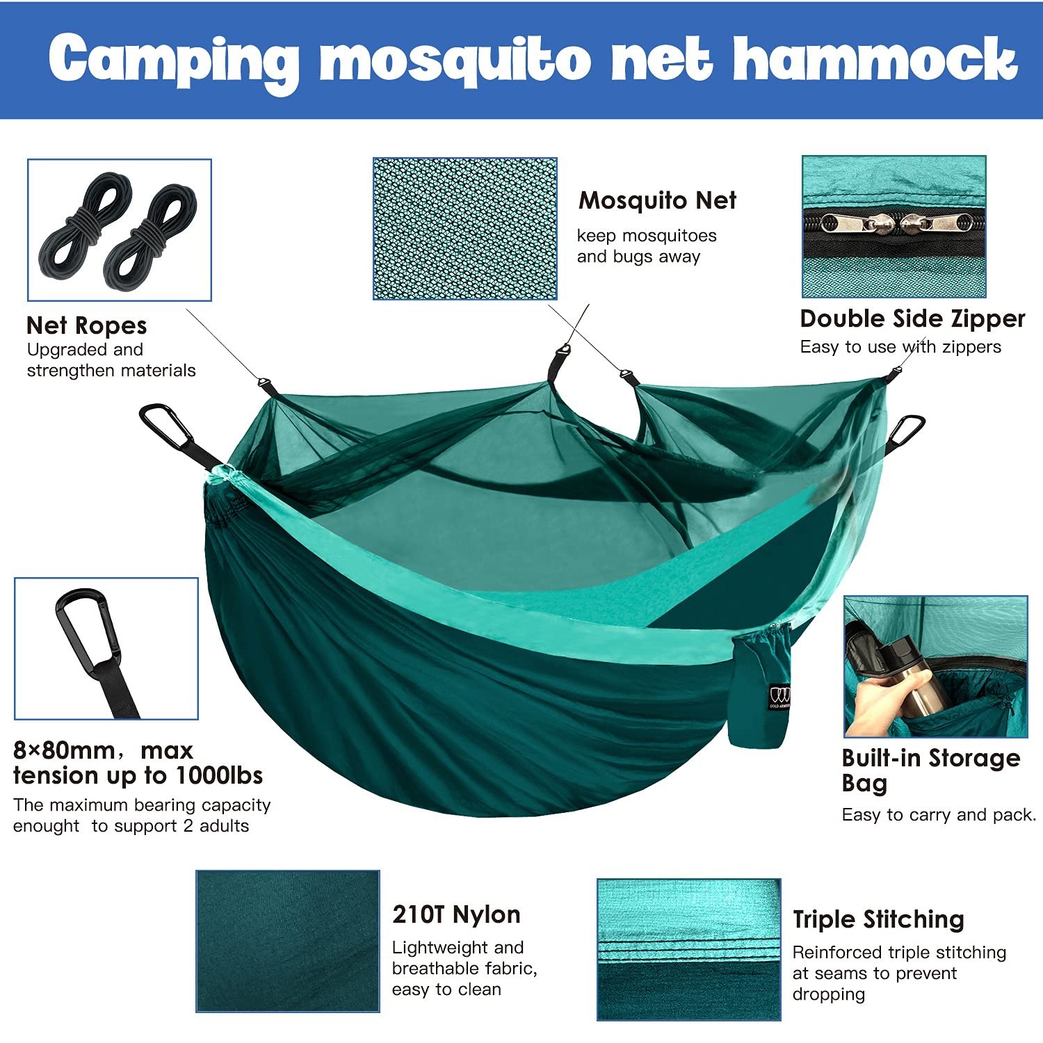 Double Person Camping Hammock with Mosquito Net Hanging Hammock
