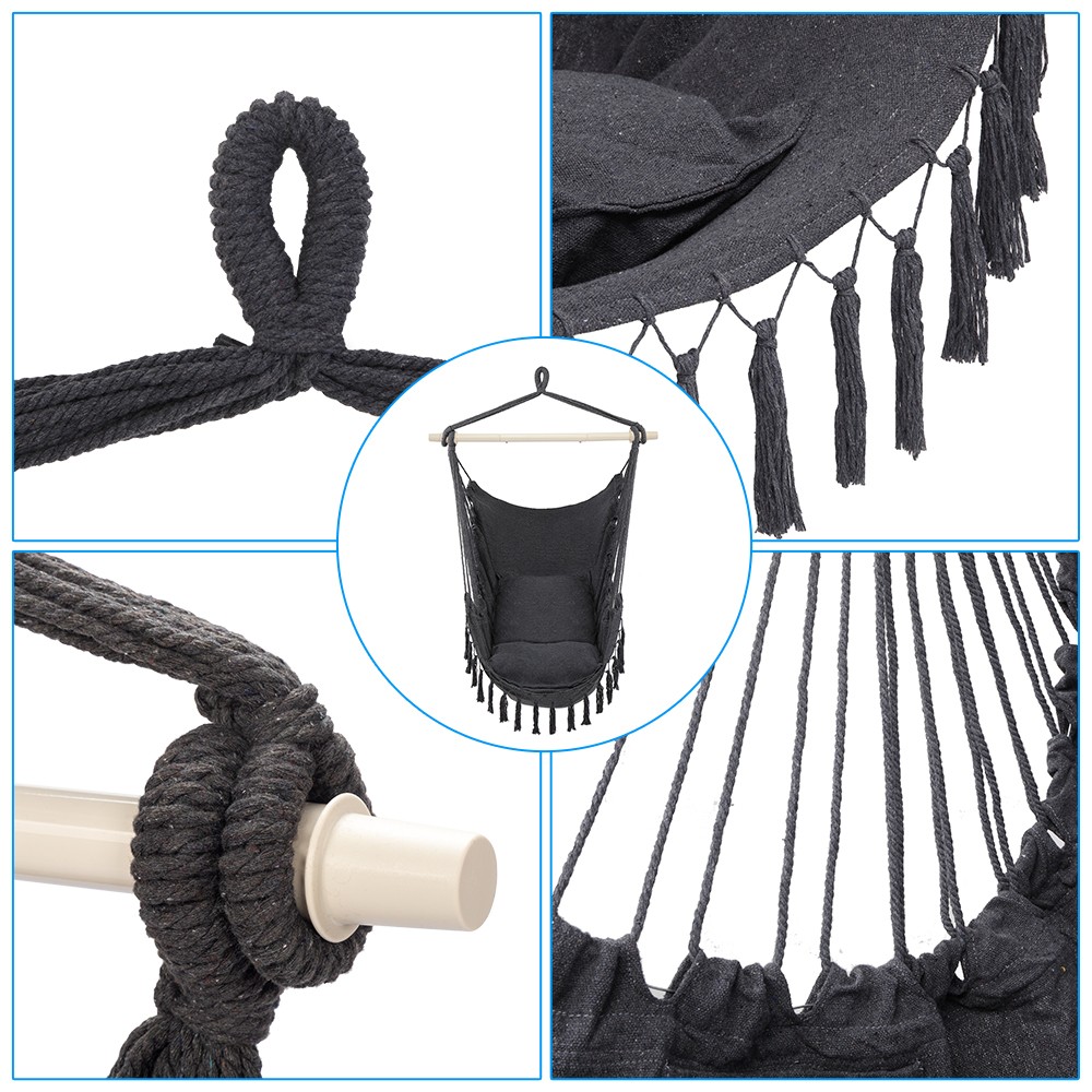 Hammock Hanging Rope Chair Swing Seat Patio Picnic Camping Dark Gray