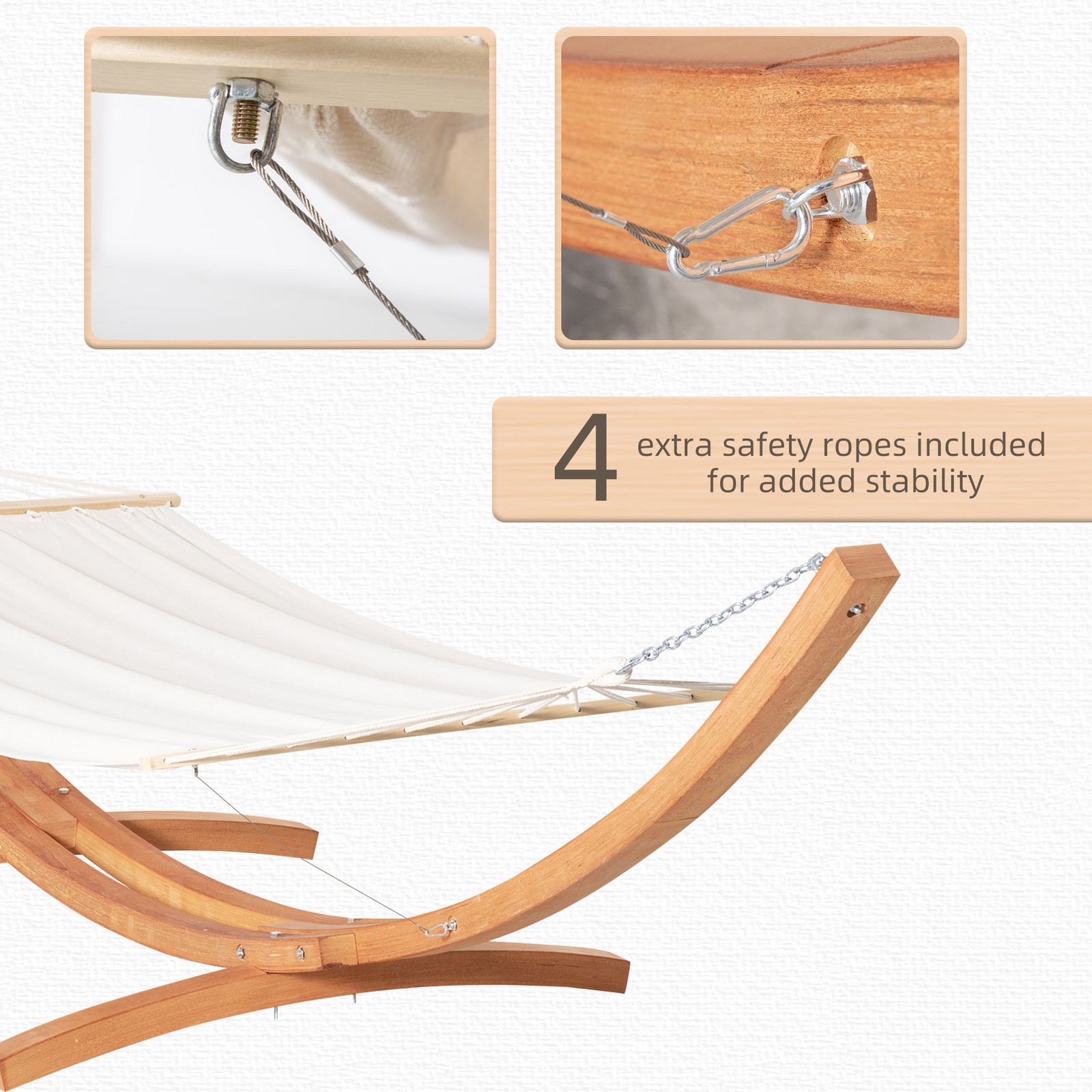 13′ Hammock with Wood Stand for Indoor or Outdoor, Cotton, White