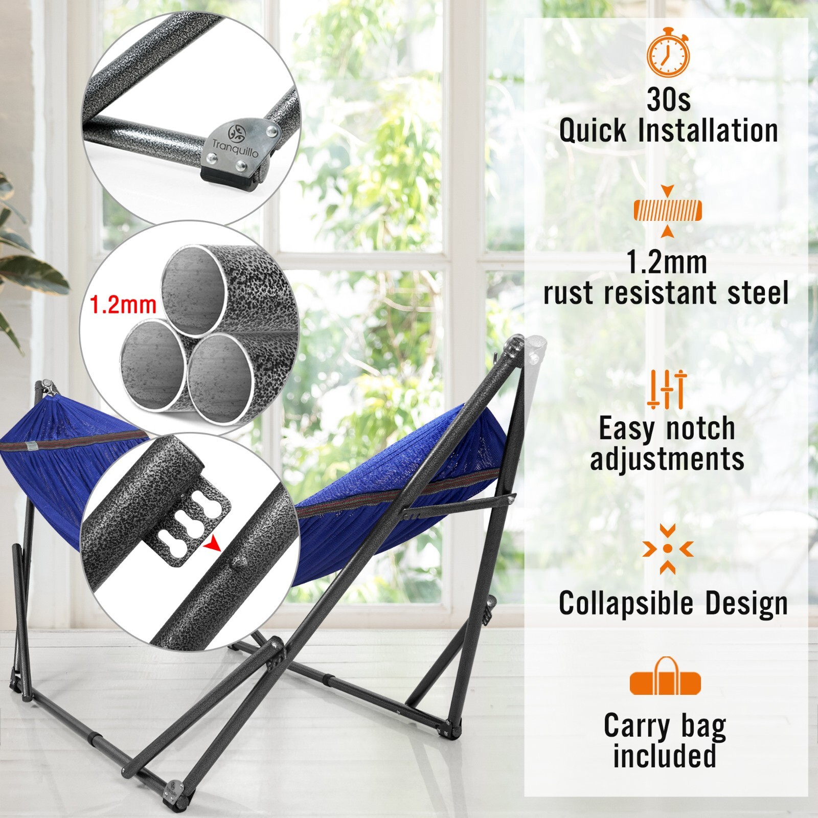 Polyester Hammock with Stand for 2 person with Carrying case Outdoor Patio, Blue