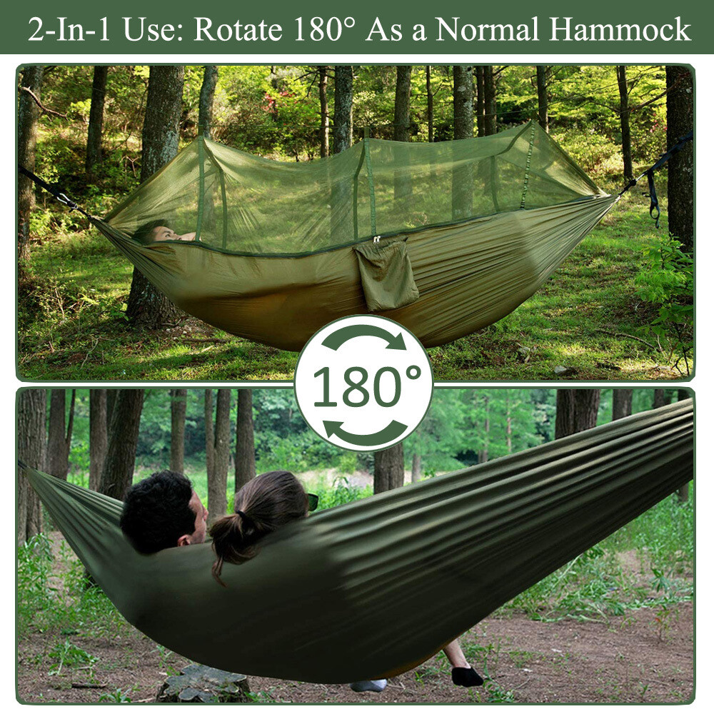 2 Person Camping Hammock w/ Mosquito Bug Net Outdoor Beach Portable Hanging Bed