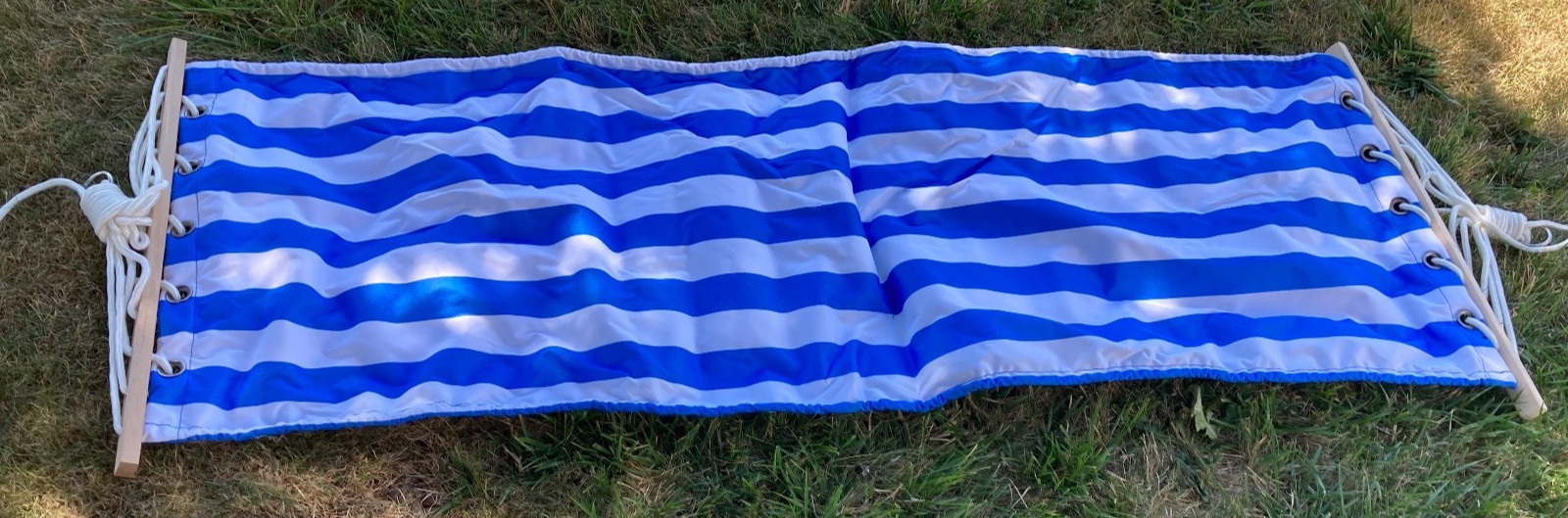 Backyard Hammock in Carry Bag Blue White Striped Polyester 67 x 24″