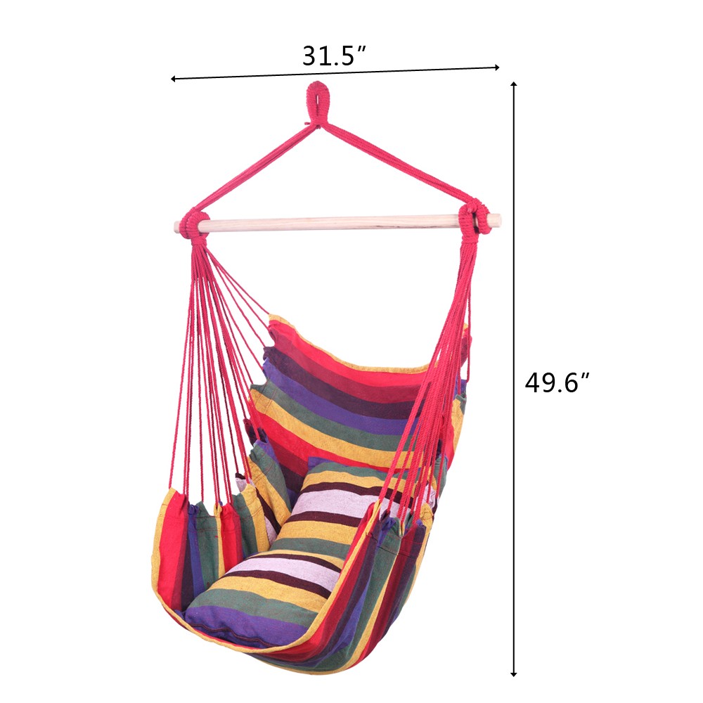 Outdoor Porch Patio Garden Chair Hanging Rope Swing Hammock Seat with 2 Pillows