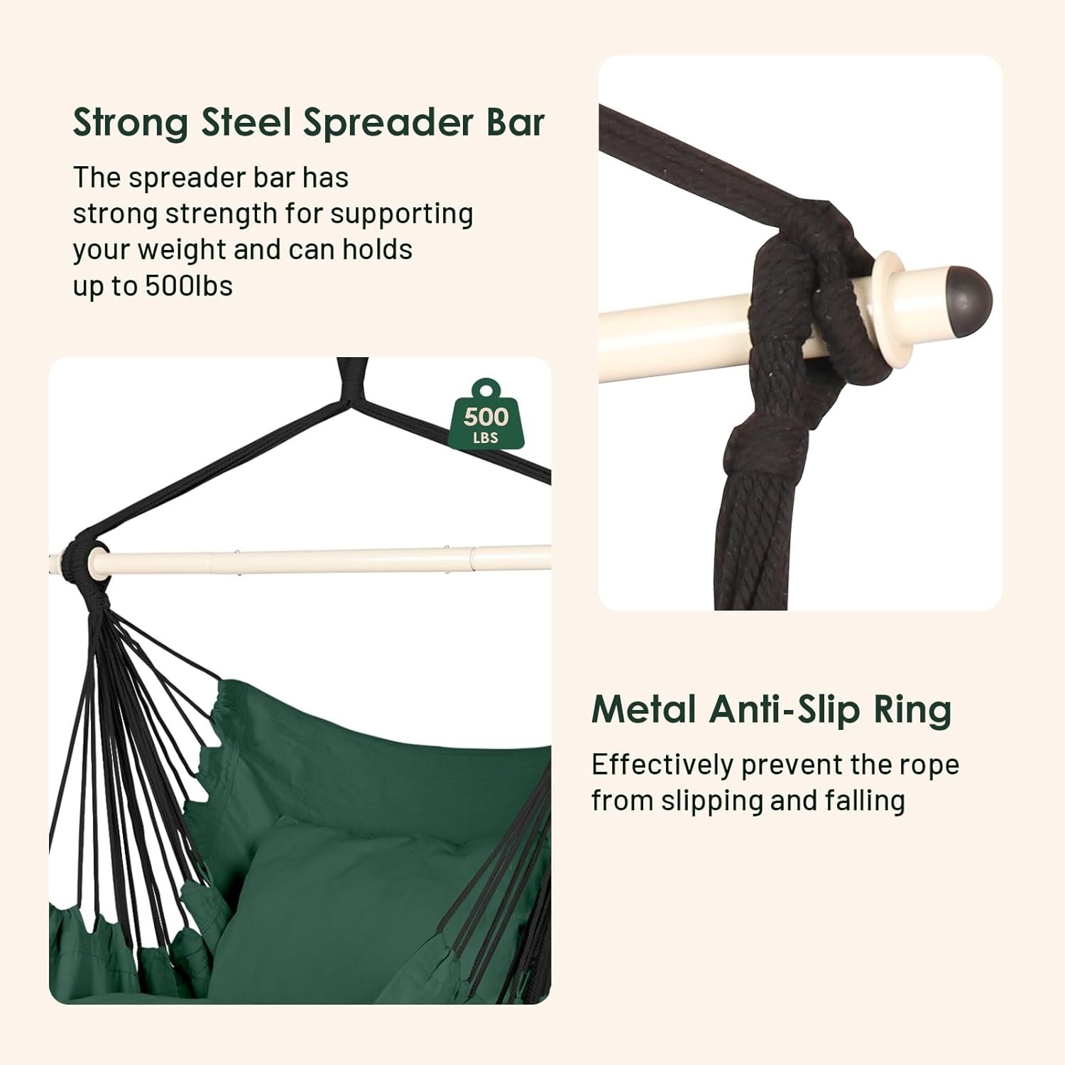 Versatile Hanging Hammock Chair – Durable for Indoor/Outdoor – 500 lbs Capacity