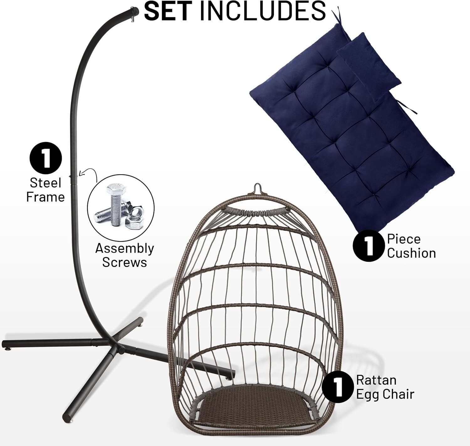 SereneLife Hanging Egg Chair with Stand – Up to 550 lbs of Capacity (Deep Blue)