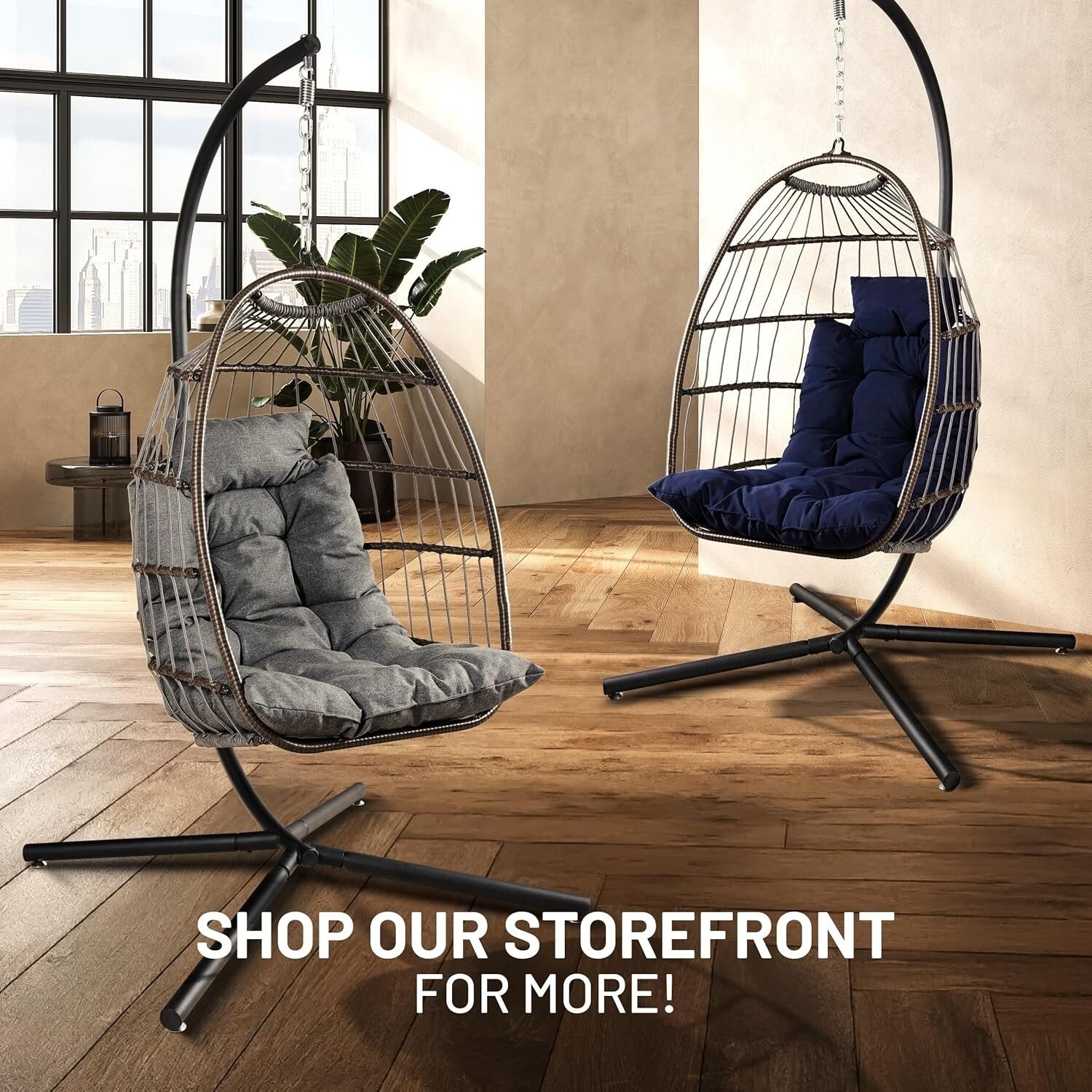 SereneLife Hanging Egg Chair with Stand – Up to 550 lbs of Capacity (Deep Blue)