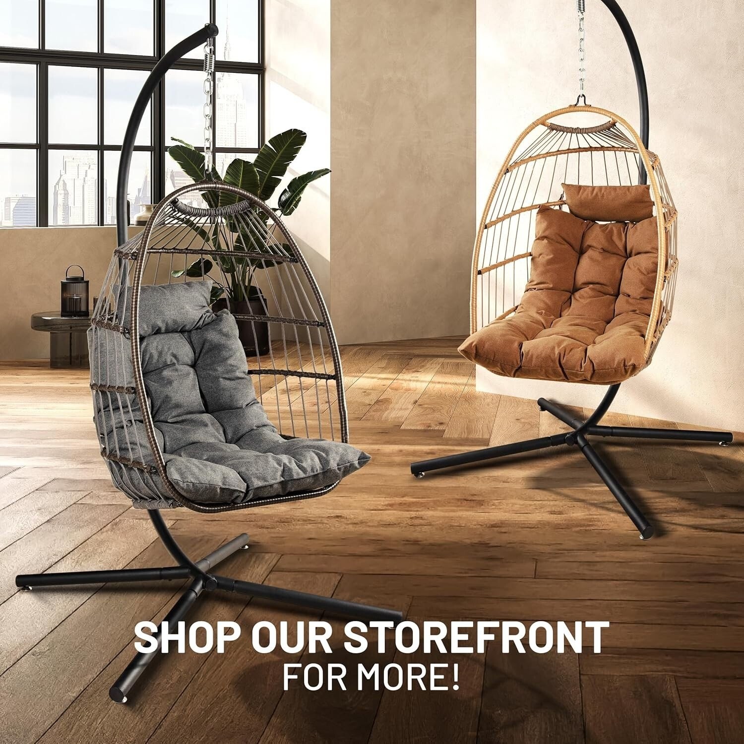 SereneLife Hanging Egg Chair with Stand – Up to 550 lbs of Capacity