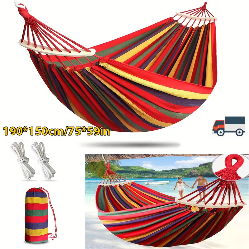 Canvas Hammock 1 – 2 Person Heavy Duty 102″ x 31″ Camping Backyard Patio Swing