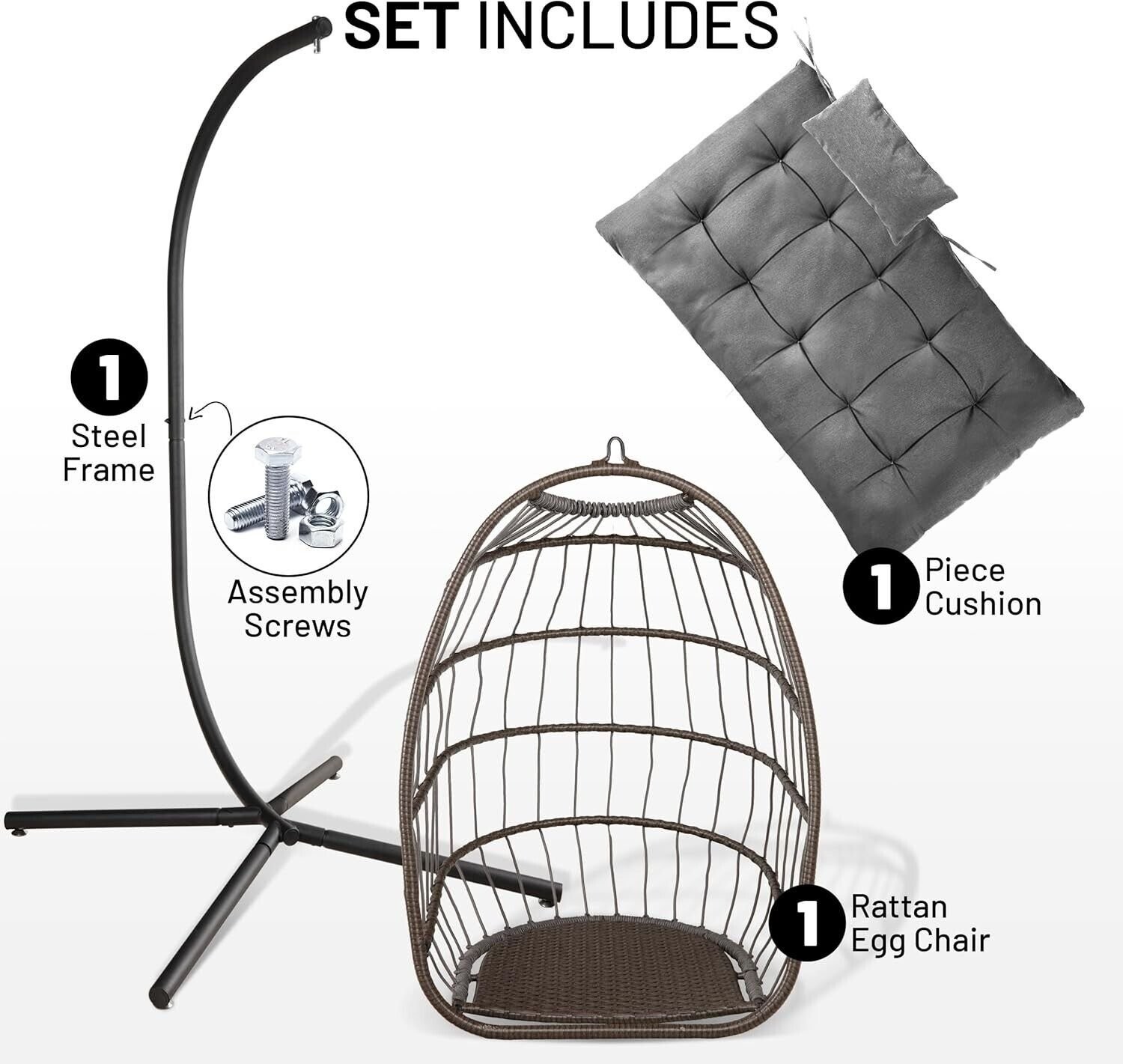 SereneLife Hanging Egg Chair with Stand – Up to 550 lbs of Capacity