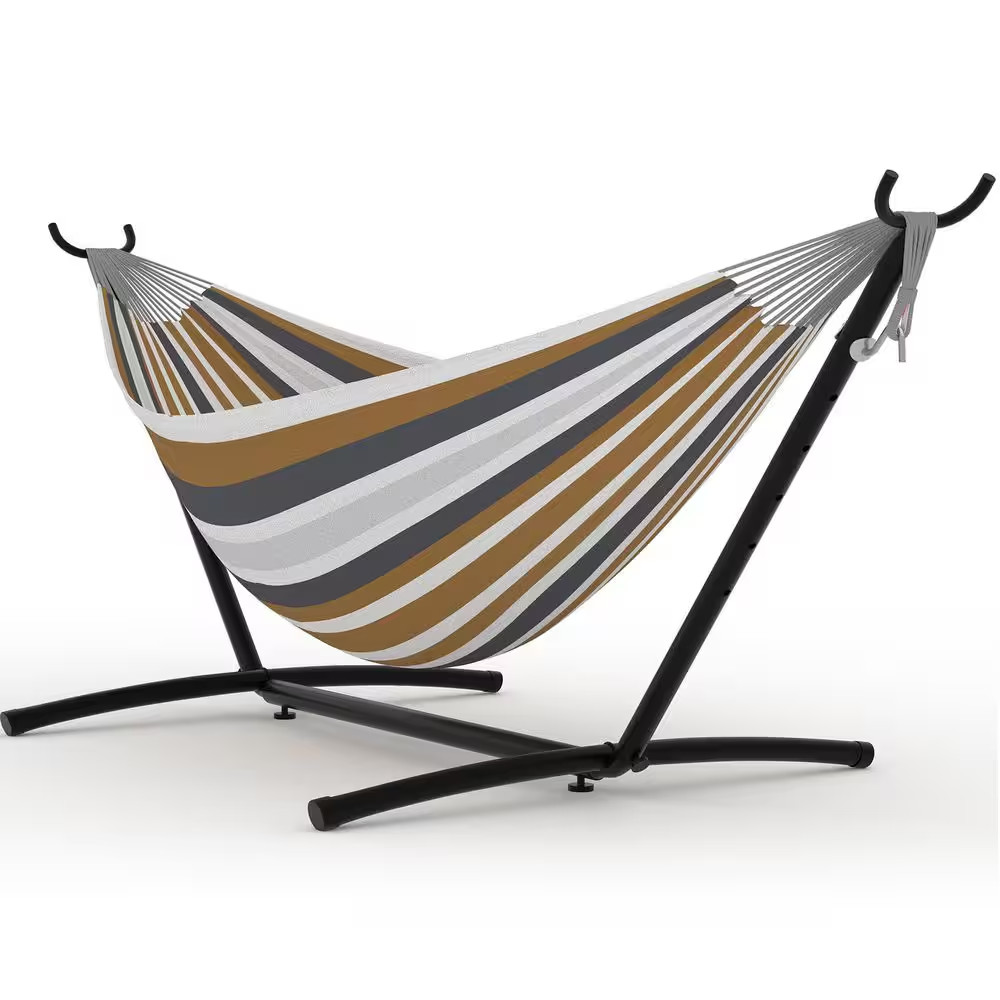 Polyester Cotton Iron Foldable Hammock with Stand for Backyard, Camping, Coffee-