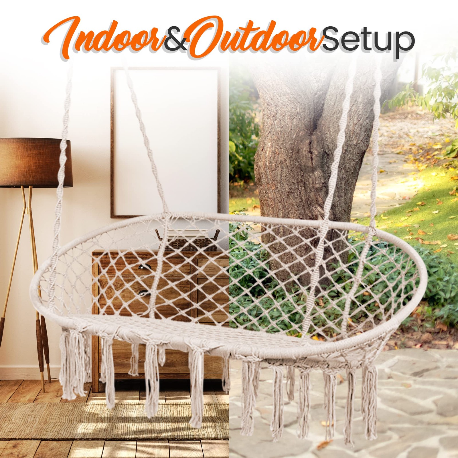 Serenelifehome Hammock Chair Hanging Rope Swing Double Macrame Cotton Woven