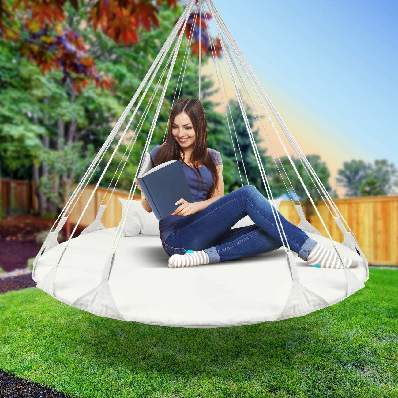 Sorbus Hanging Swing Nest Pillow, Double Hammock Daybed Saucer Style Lounger