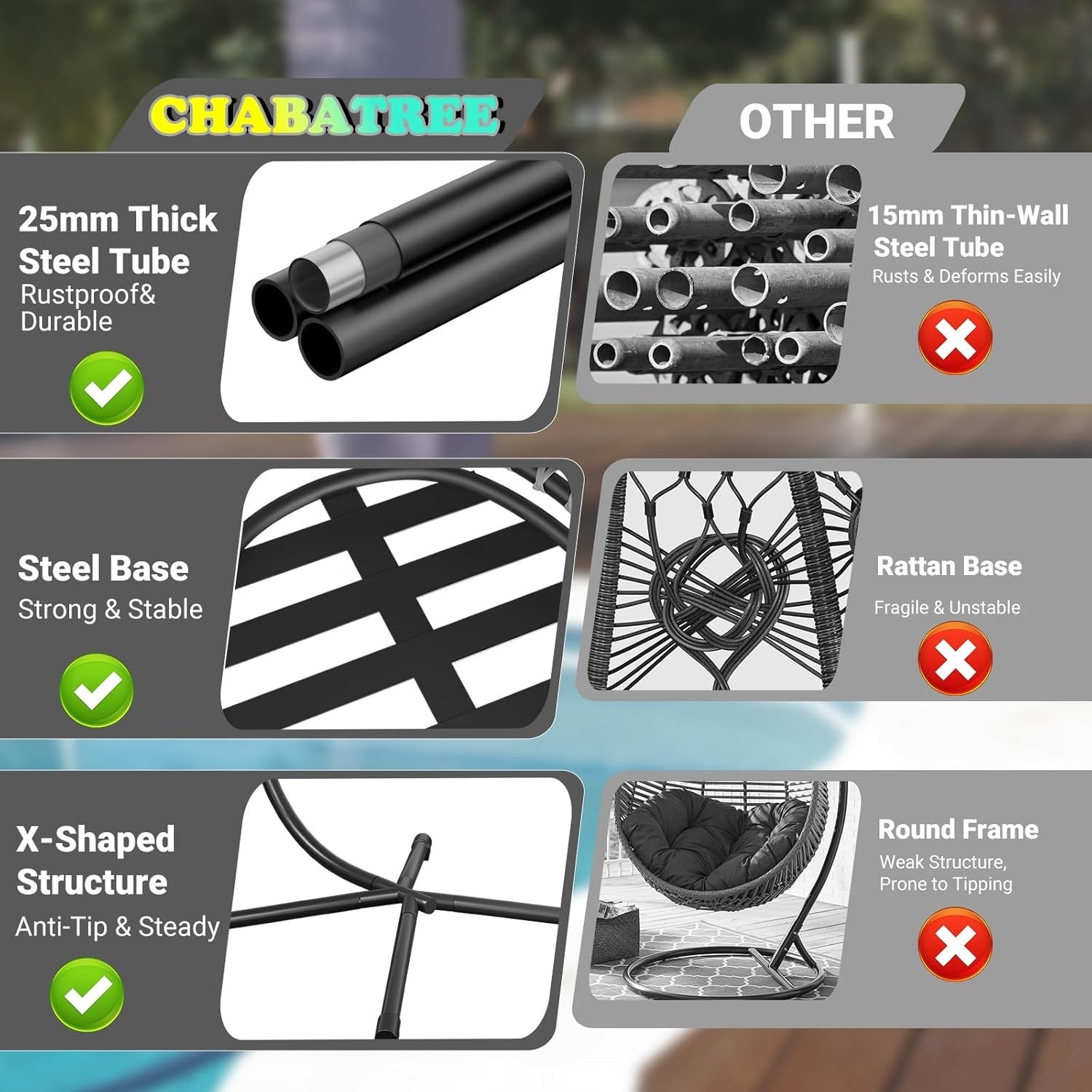 Egg Chair with Stand Patio Rattan Wicker Hanging Swing Egg Hammock Chair 350LBS