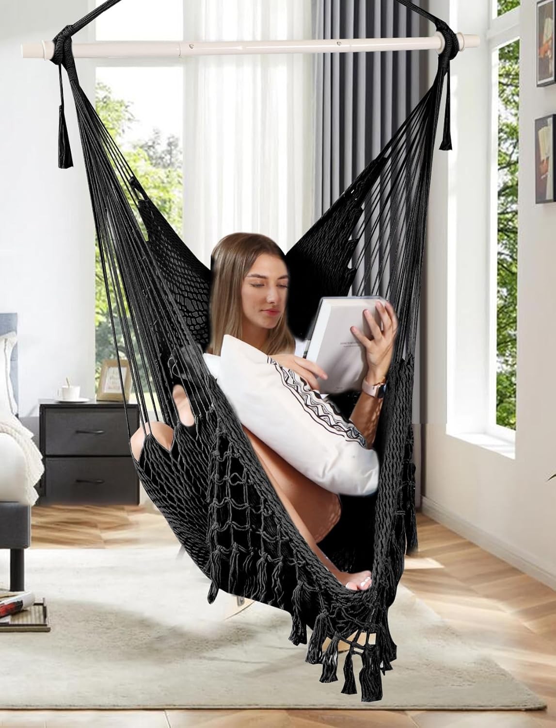 Chihee Hammock Chair Handmade Cotton Rope Woven Hanging Seat Porch Swing