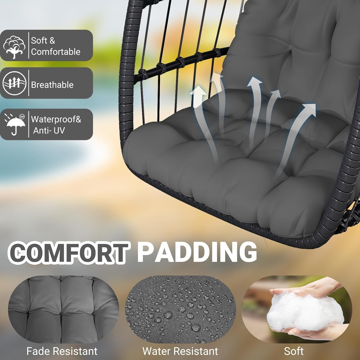 Egg Chair with Stand Patio Rattan Wicker Hanging Swing Egg Hammock Chair 350LBS