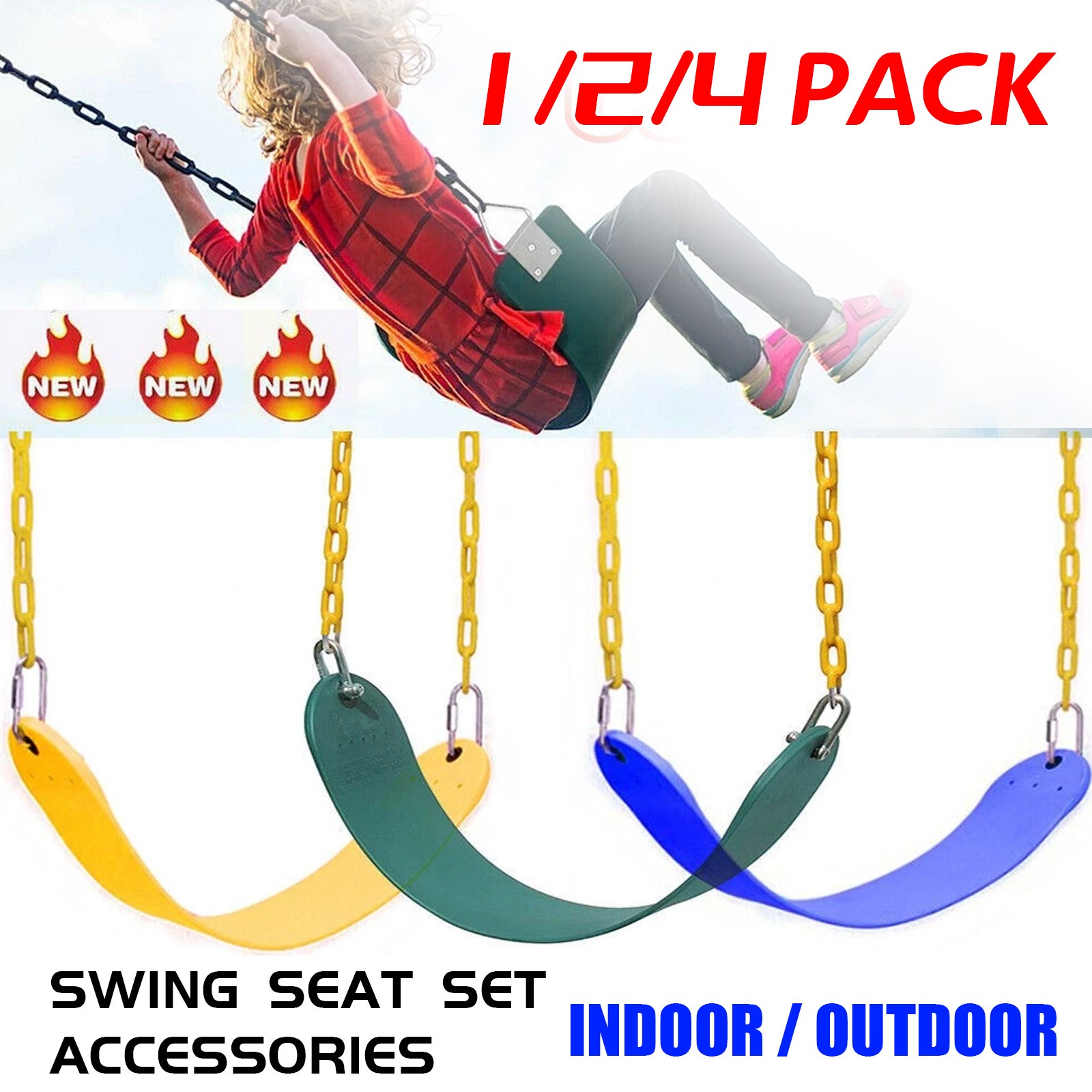 1-4PCS Playground Swing Seat, Heavy Duty Chain Plastic Coated, Birthday Gift Set