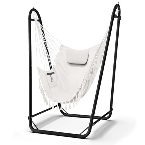 Hammock Chair with Stand,Heavy-Duty Hanging Chair with Stand, for Indoor White