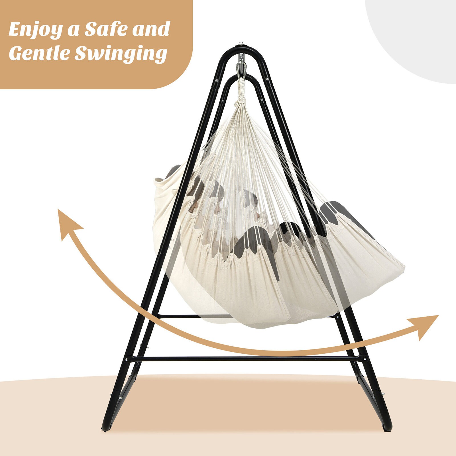 Hammock Chair Stand Hanging Padded Swing Heavy Duty Steel Outdoor Beige