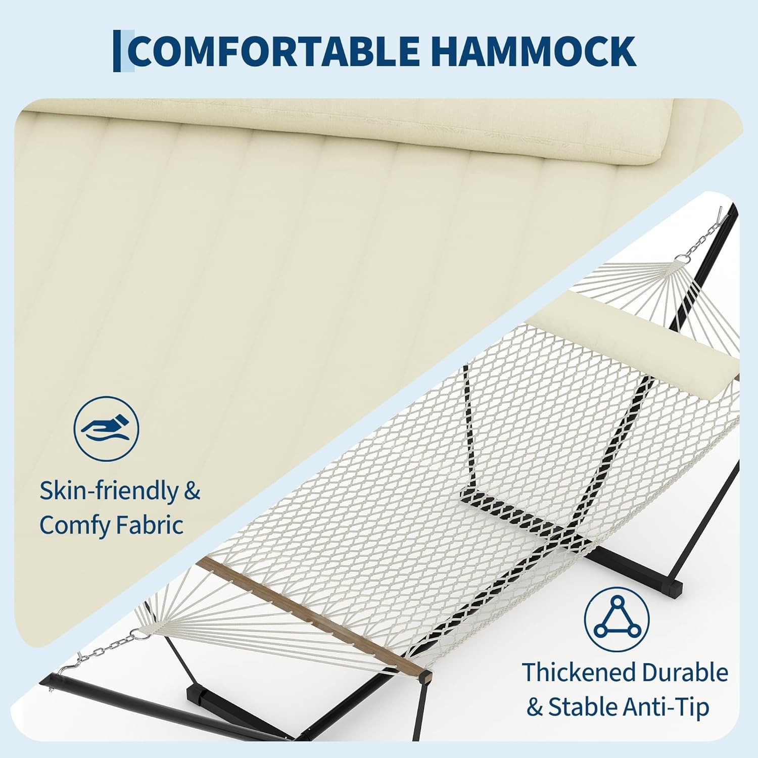 Portable Double Hammock with Stand and Pillow 2 Person Heavy Duty Outdoor