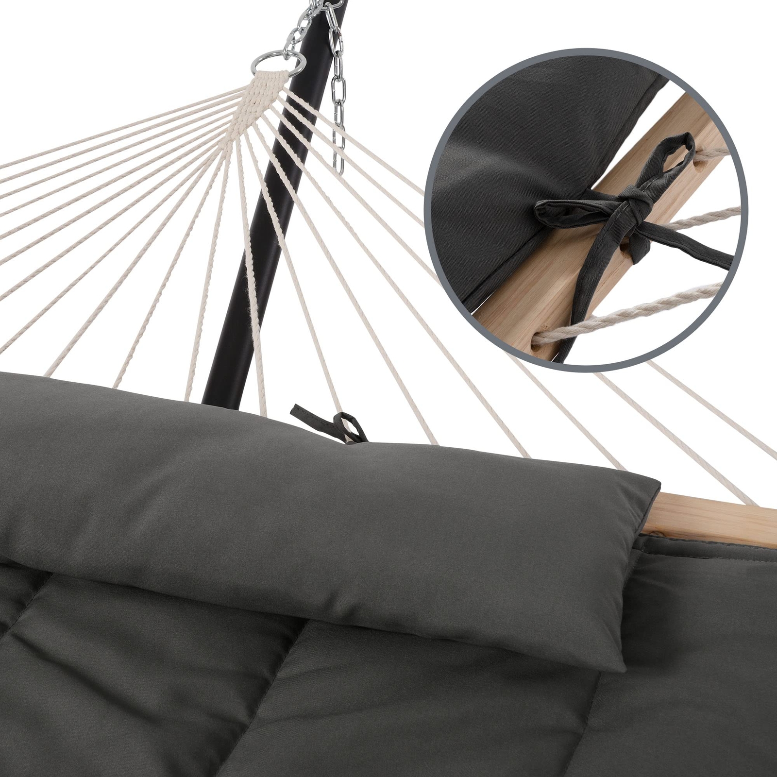 Double Outdoor Hammock With Stand Two Person Cotton Rope Hammock With Polyester