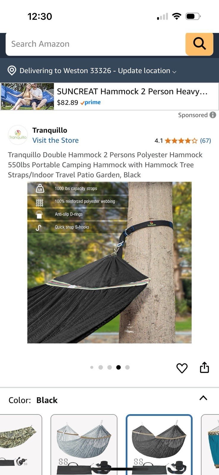 Tranquillo Double Hammock 2 Persons Polyester Hammock 550lbs Portable Camping