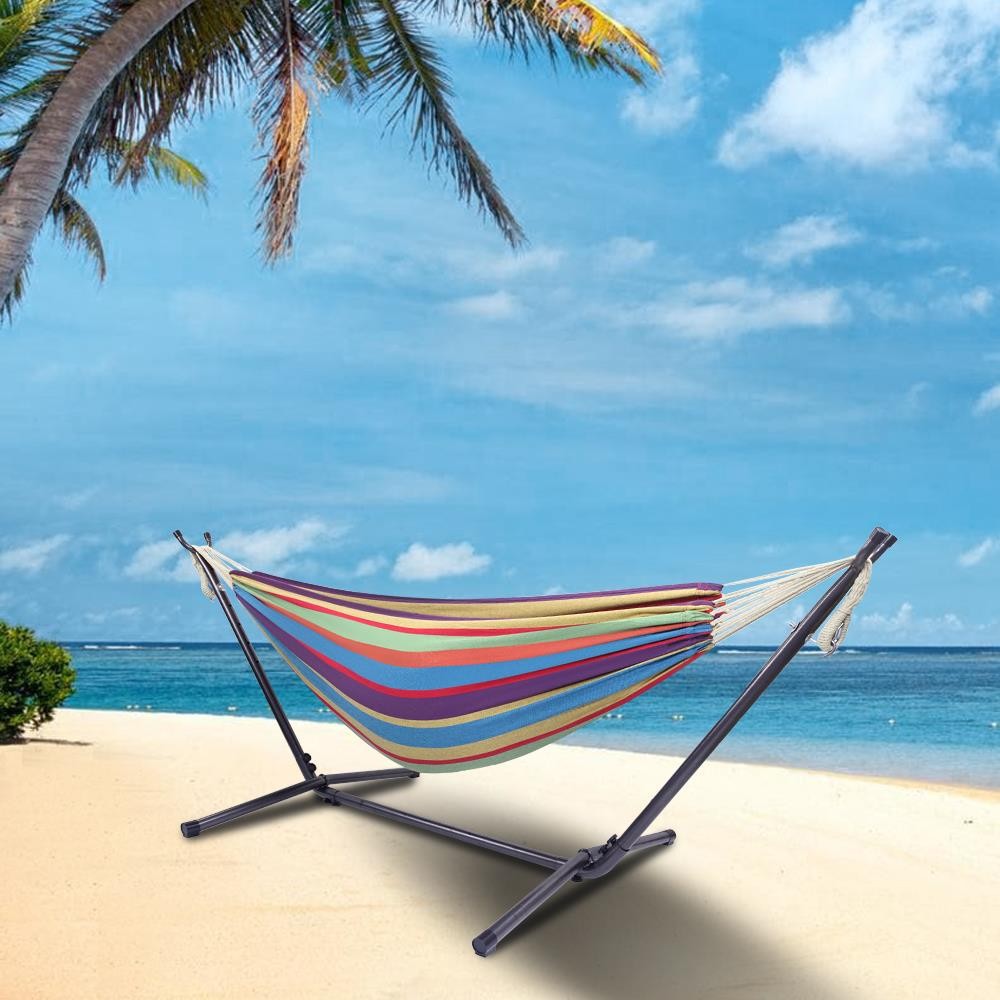 9ft Double Hammock With Stand Set Steel Outdoor Stand With Carrying Case Black