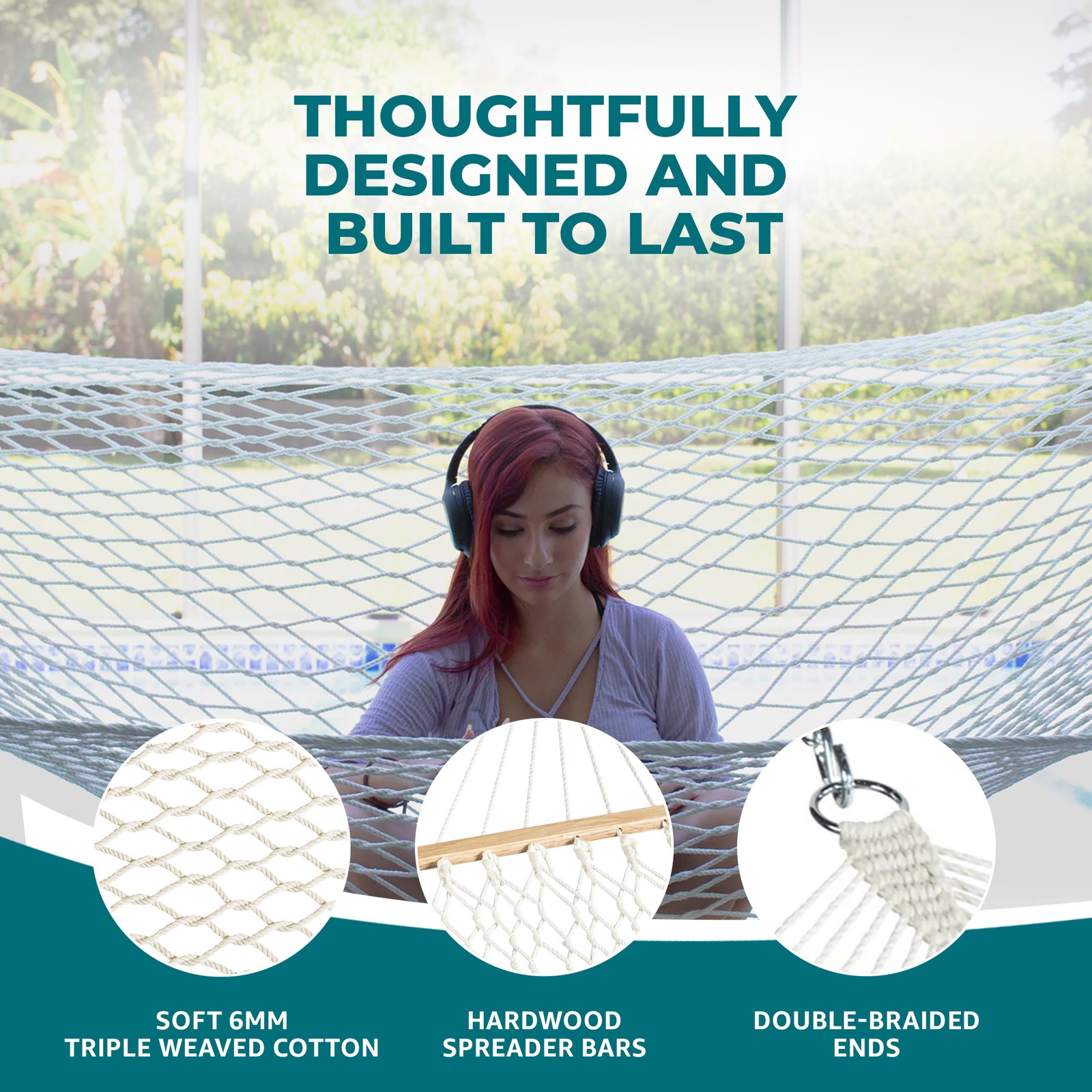 Bliss Hammocks Classic 2-Person Cotton Rope Hammock w/ Spreader, 80×60, Natural