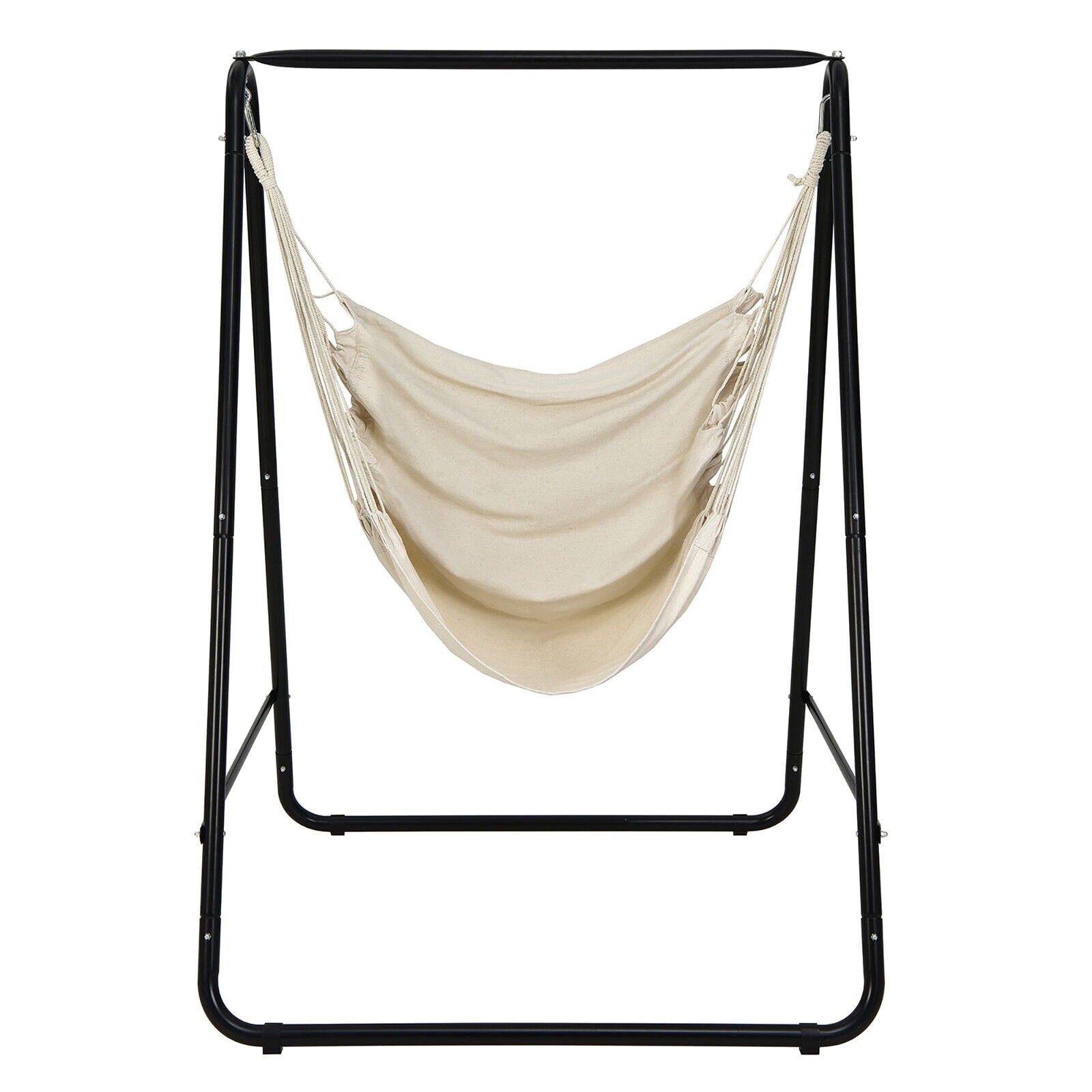 Hammock Chair Stand Hanging Padded Swing Heavy Duty Steel Outdoor Beige