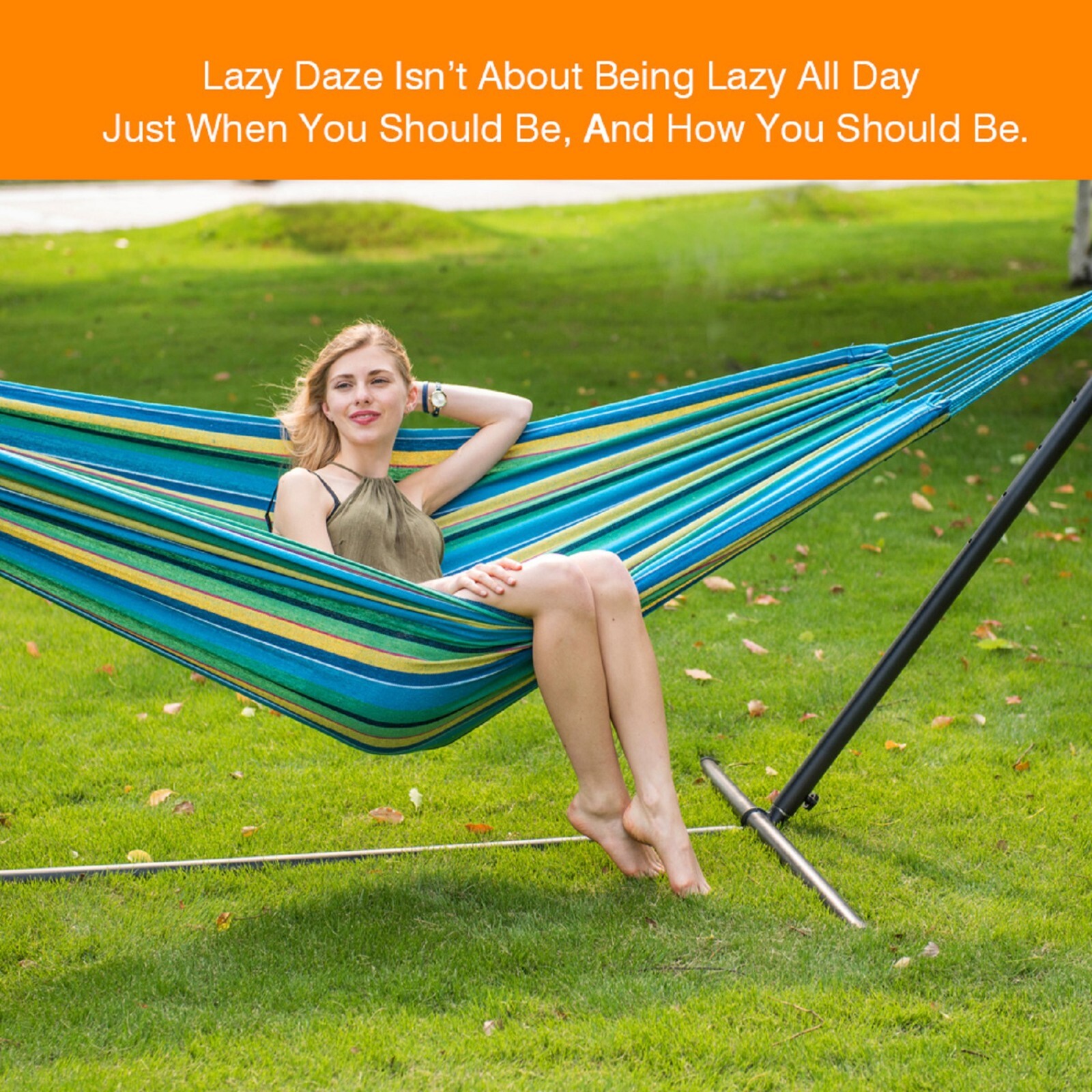 Double Size Hammock with 9 ft Steel Stand 450lbs Capacity