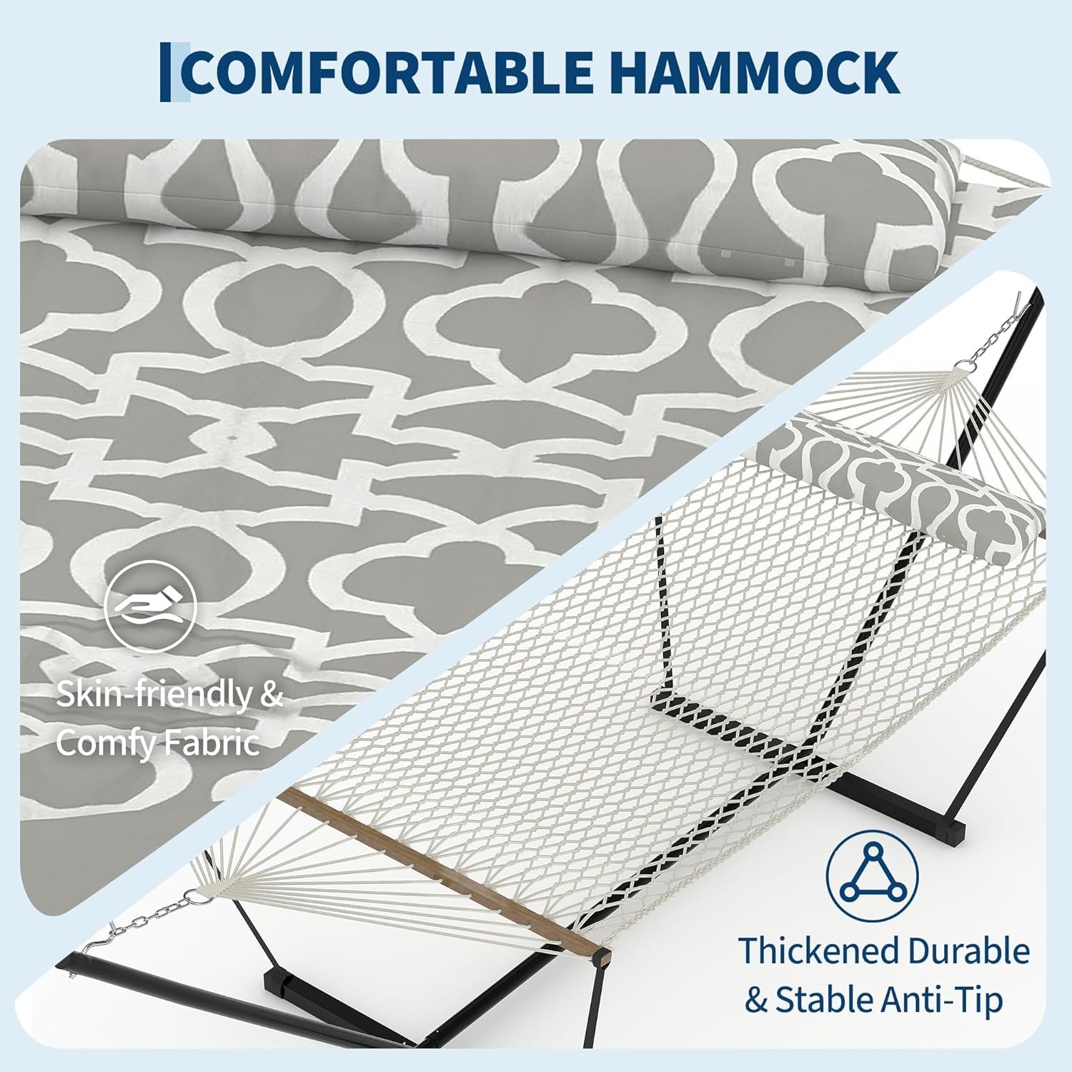 Portable Hammock with Steel Stand 450lbs 2 Person Hammock Bed with Pillow & Bag