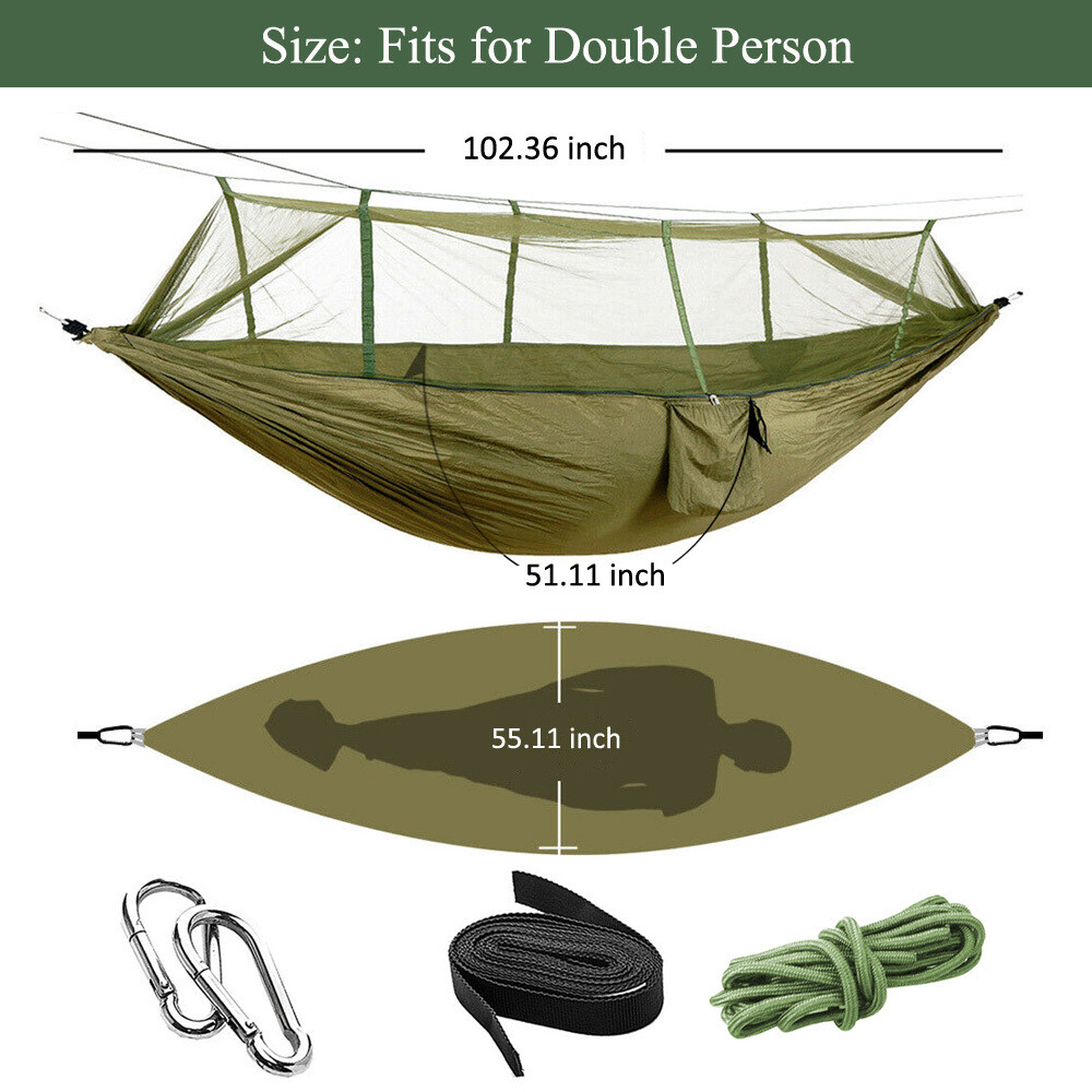 2 Person Camping Hammock w/ Mosquito Bug Net Outdoor Beach Portable Hanging Bed