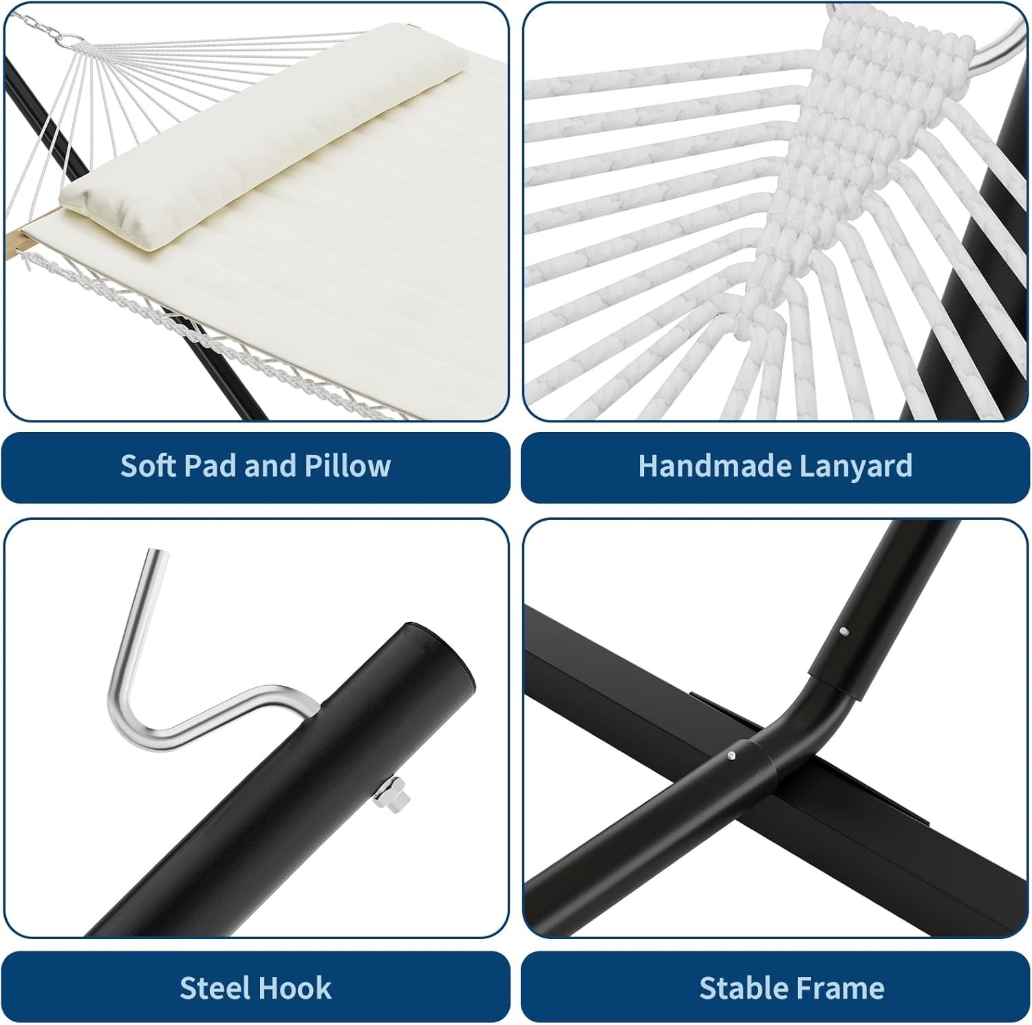 Portable Hammock with Steel Stand 450lbs 2 Person Hammock Bed with Pillow & Bag