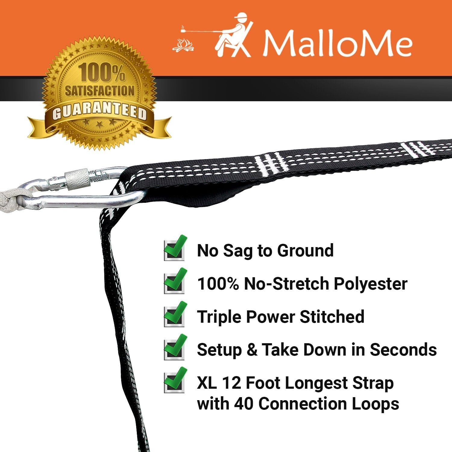 Effortless Setup XL Hammock Straps – 12 Feet Long, Includes 2 Carabiners
