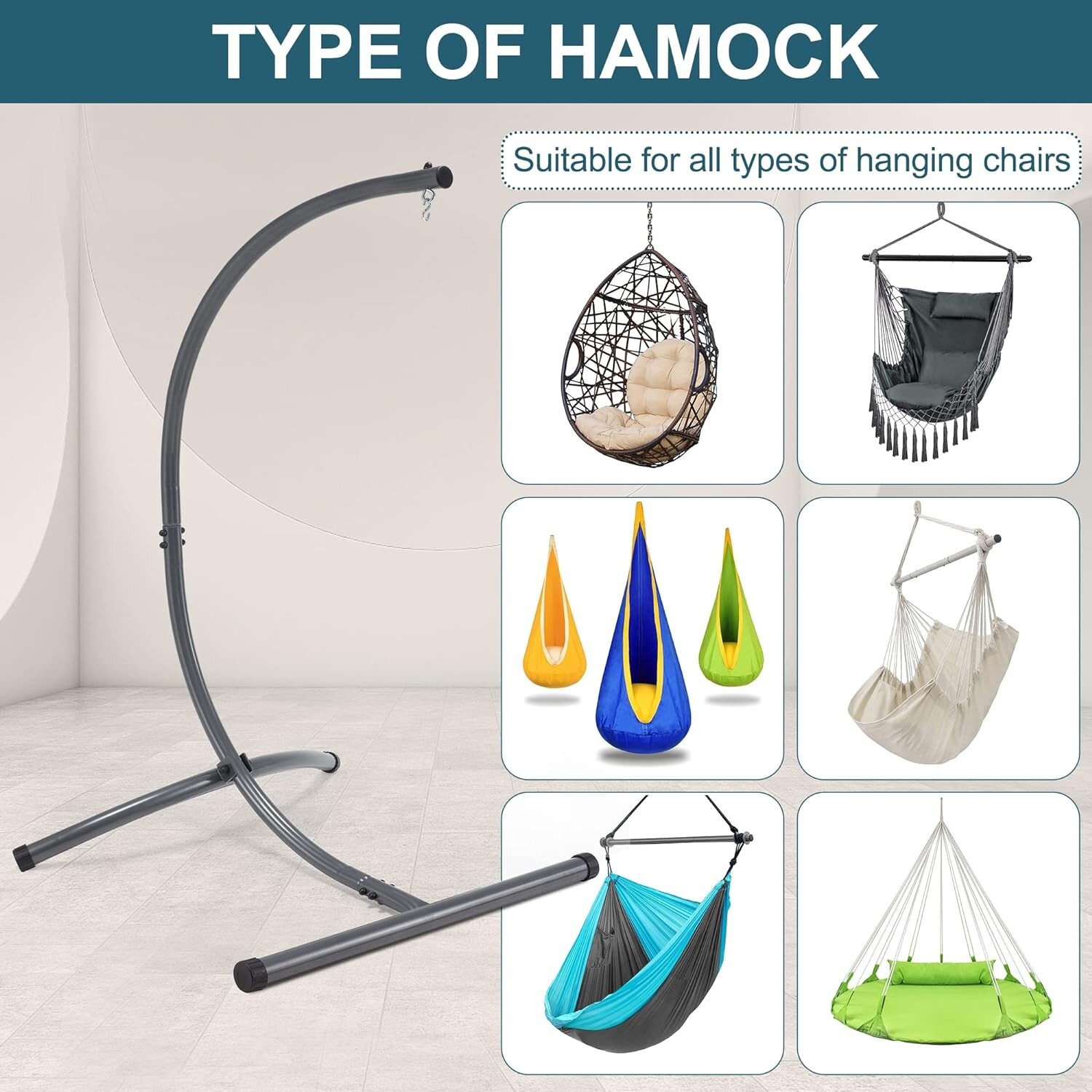 CMT Hammock Chair Stands Hanging Hammock Stands,C Stand for Swing Chair Heavy Du