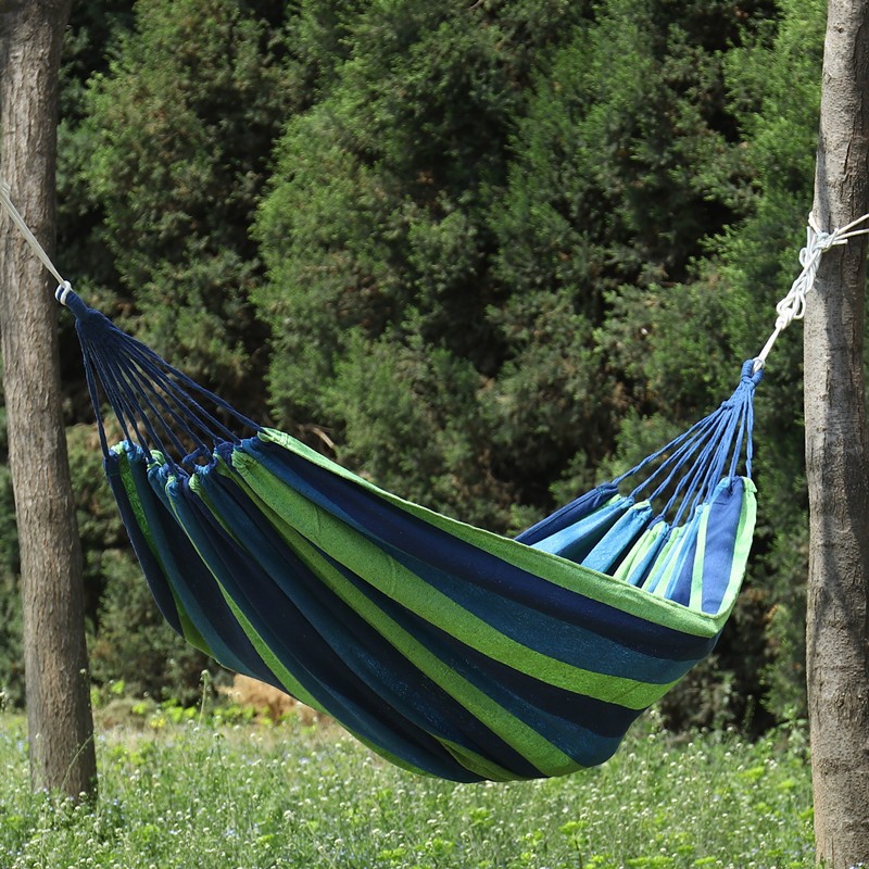 Camping Hammock Double Portable Hammock With 2 Tie Straps Colorful Stripe Cloth