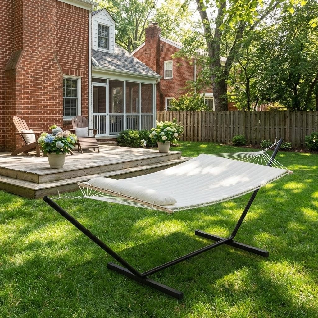 Portable Hammock with Steel Stand 450lbs 2 Person Hammock Bed with Pillow & Bag
