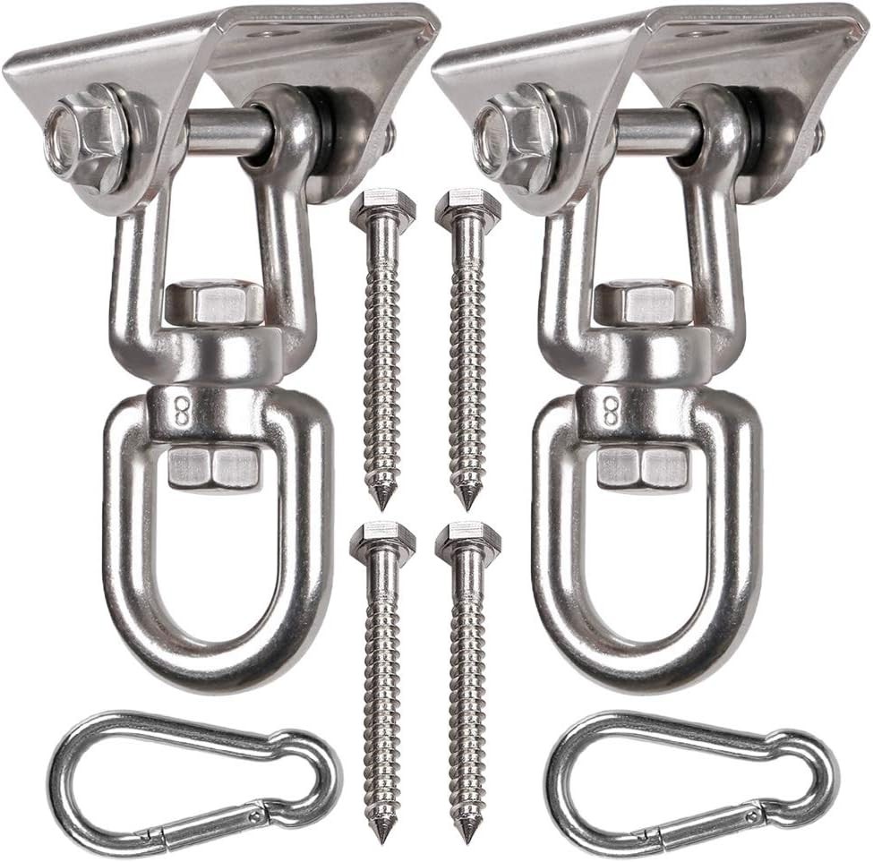 2 Pack Heavy Duty 360° Swivel Swing Hanger, Stainless Steel Hammock Hook for Cei
