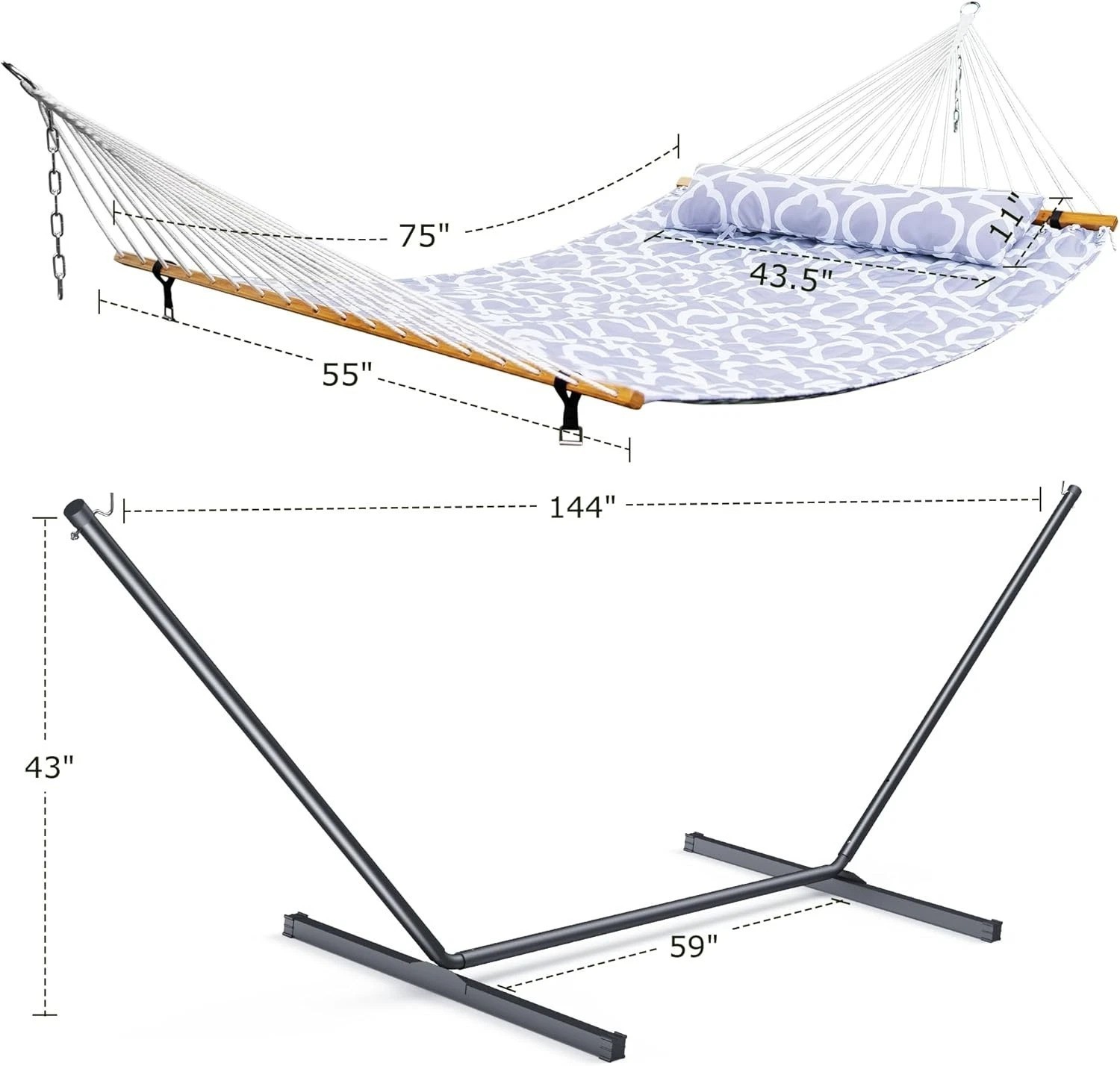Double Hammock with Stand for Outdoor, Heavy Duty Portable Hammock with Adjus…