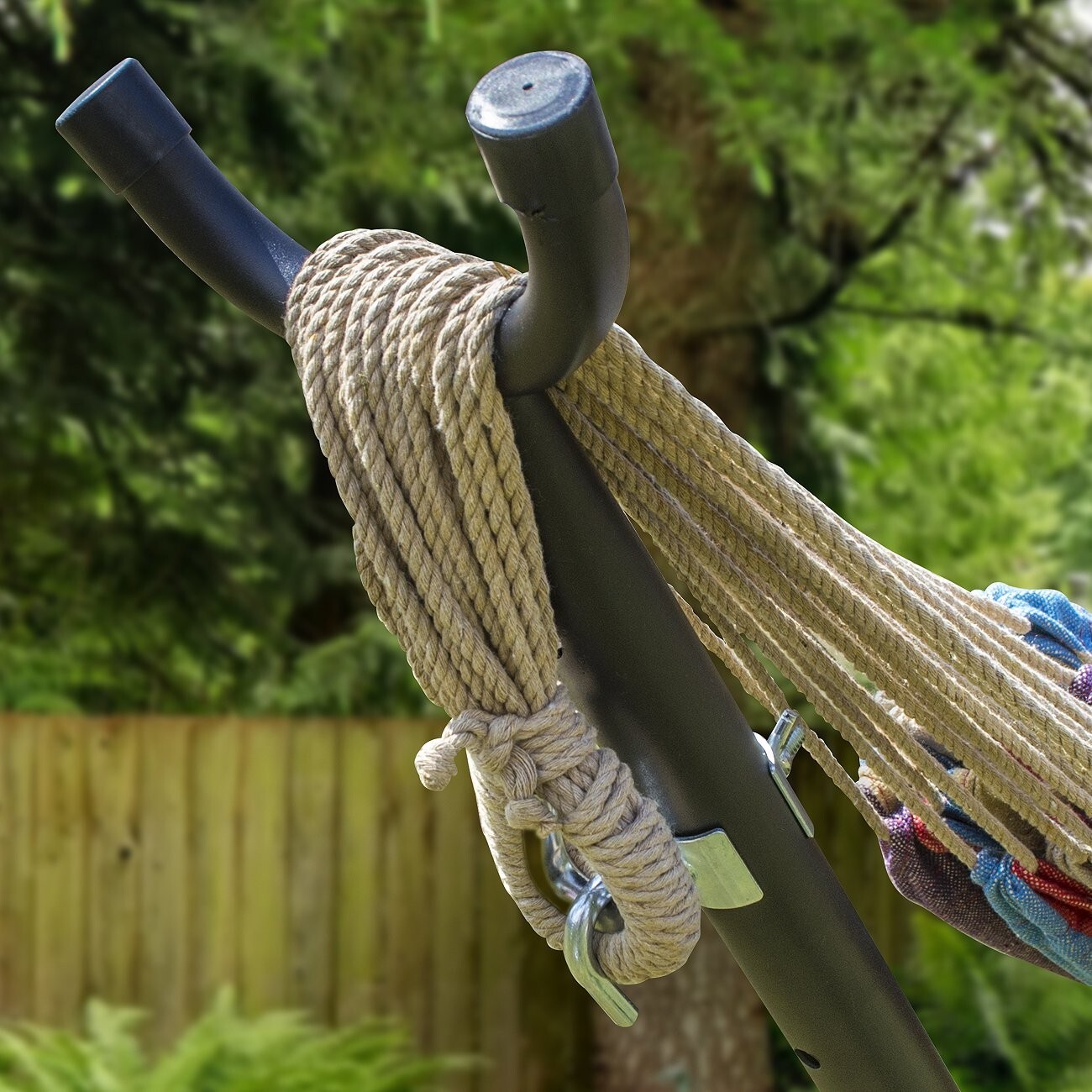 Brazilian Double Hammock with stand – Blue, Sand, Purple, Red Stripes