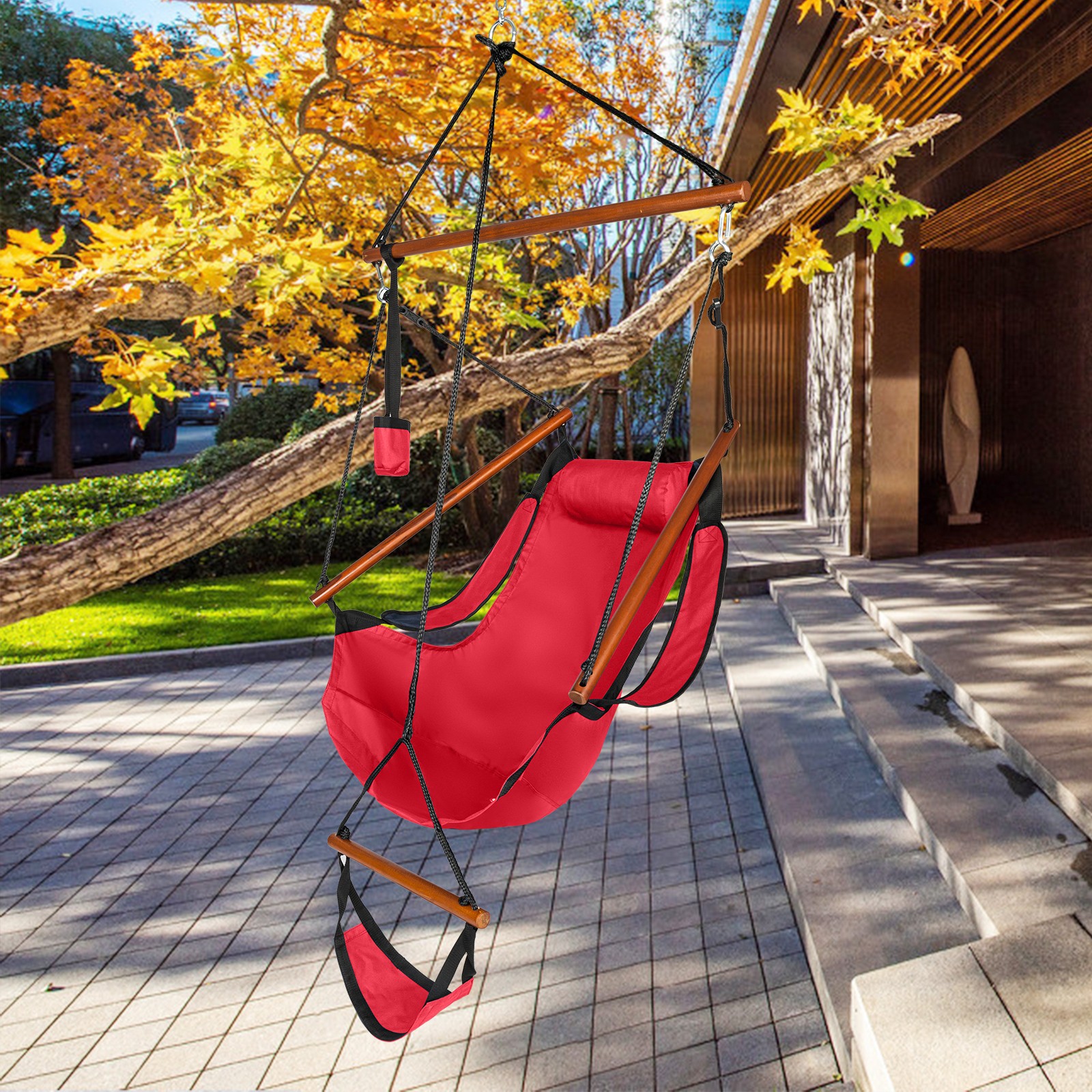 Hammock Hanging Sky Chair Air Deluxe Swing Chair Outdoor With Cup Holder 4 Color